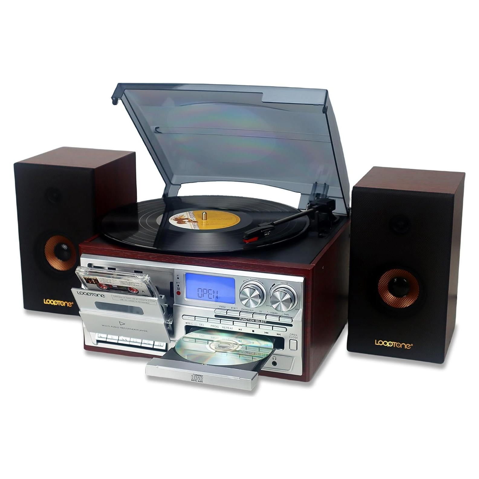 Reproductor de Vinilo LoopTone TR-18CDSP Plata 10 en 1 Bluetooth