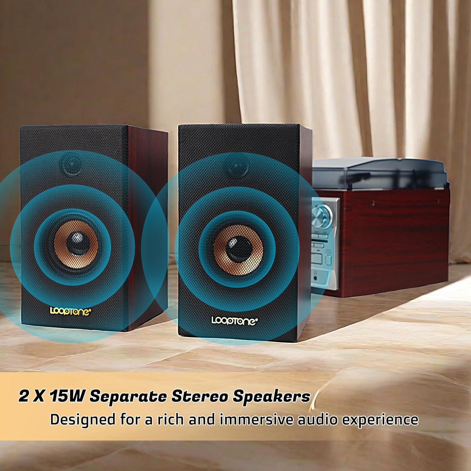 Reproductor de Vinilo LoopTone TR-18CDSP Plata 10 en 1 Bluetooth