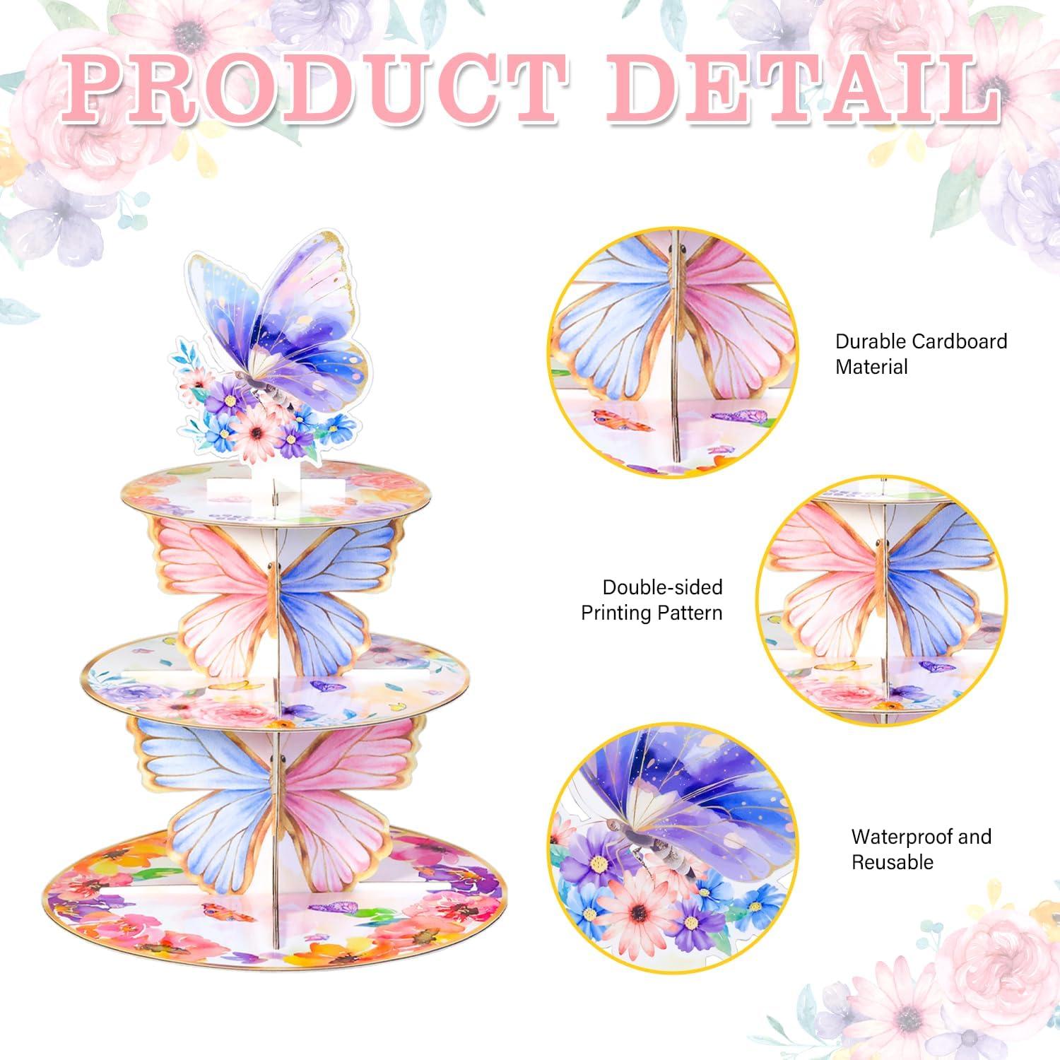 Soporte para Cupcakes Crafterlife 3 Niveles Mariposa Rosa