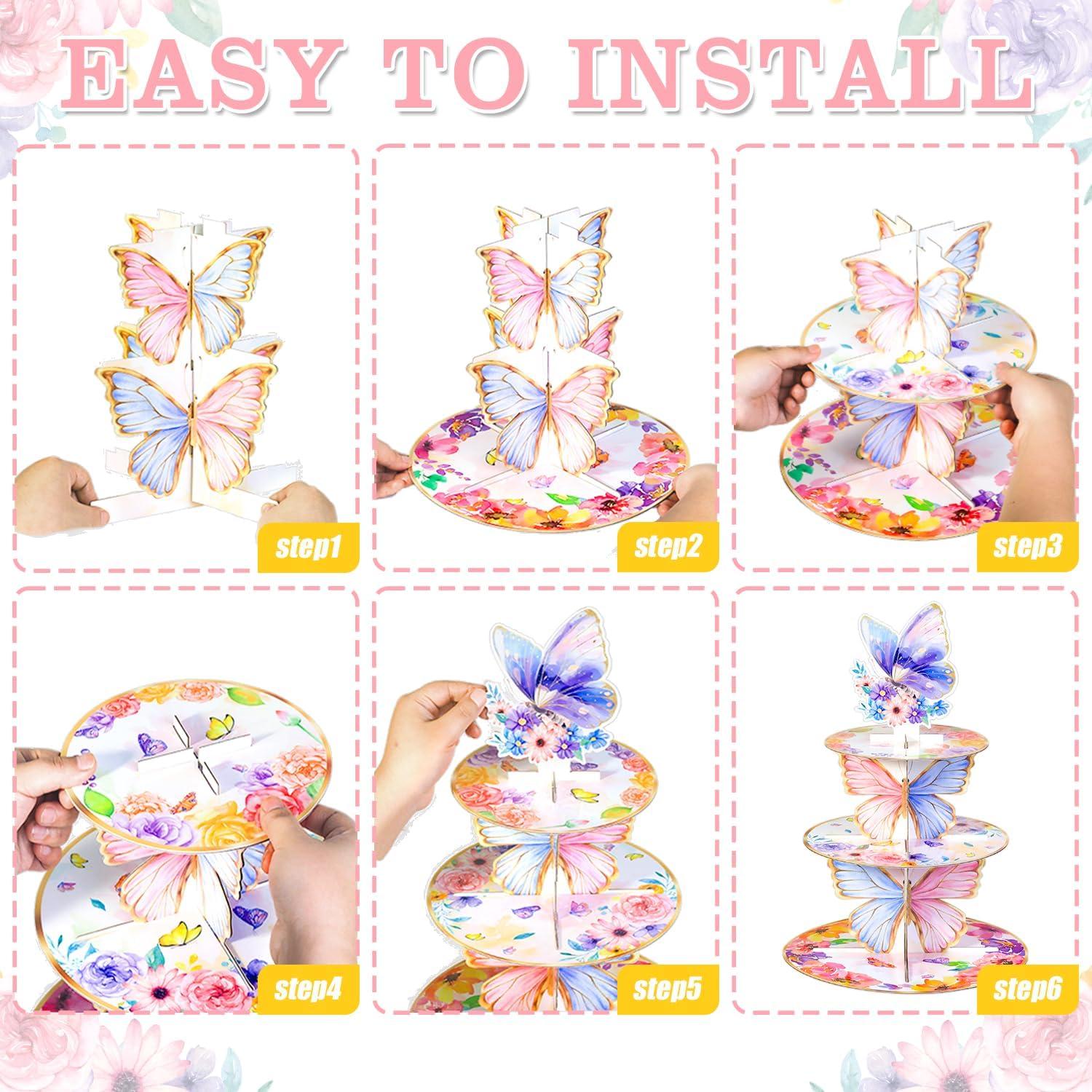 Soporte para Cupcakes Crafterlife 3 Niveles Mariposa Rosa