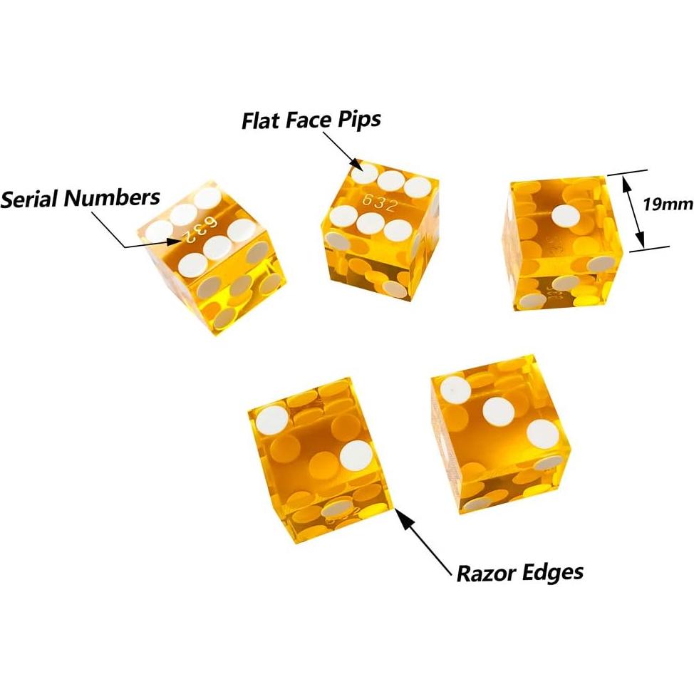Dados de Craps Yuanhe 19mm Grado AAA Amarillo Set de 5