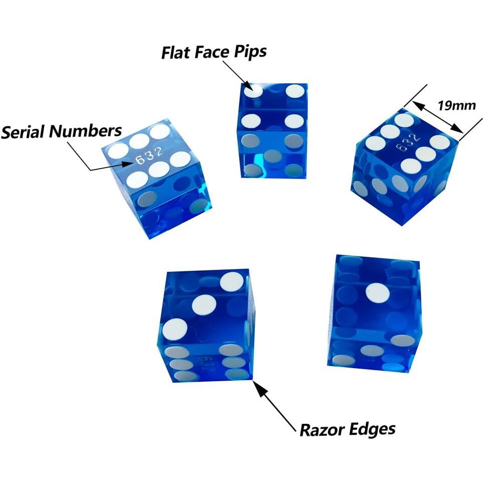 Dados de Craps Yuanhe 19mm Azul Grado AAA Set de 5