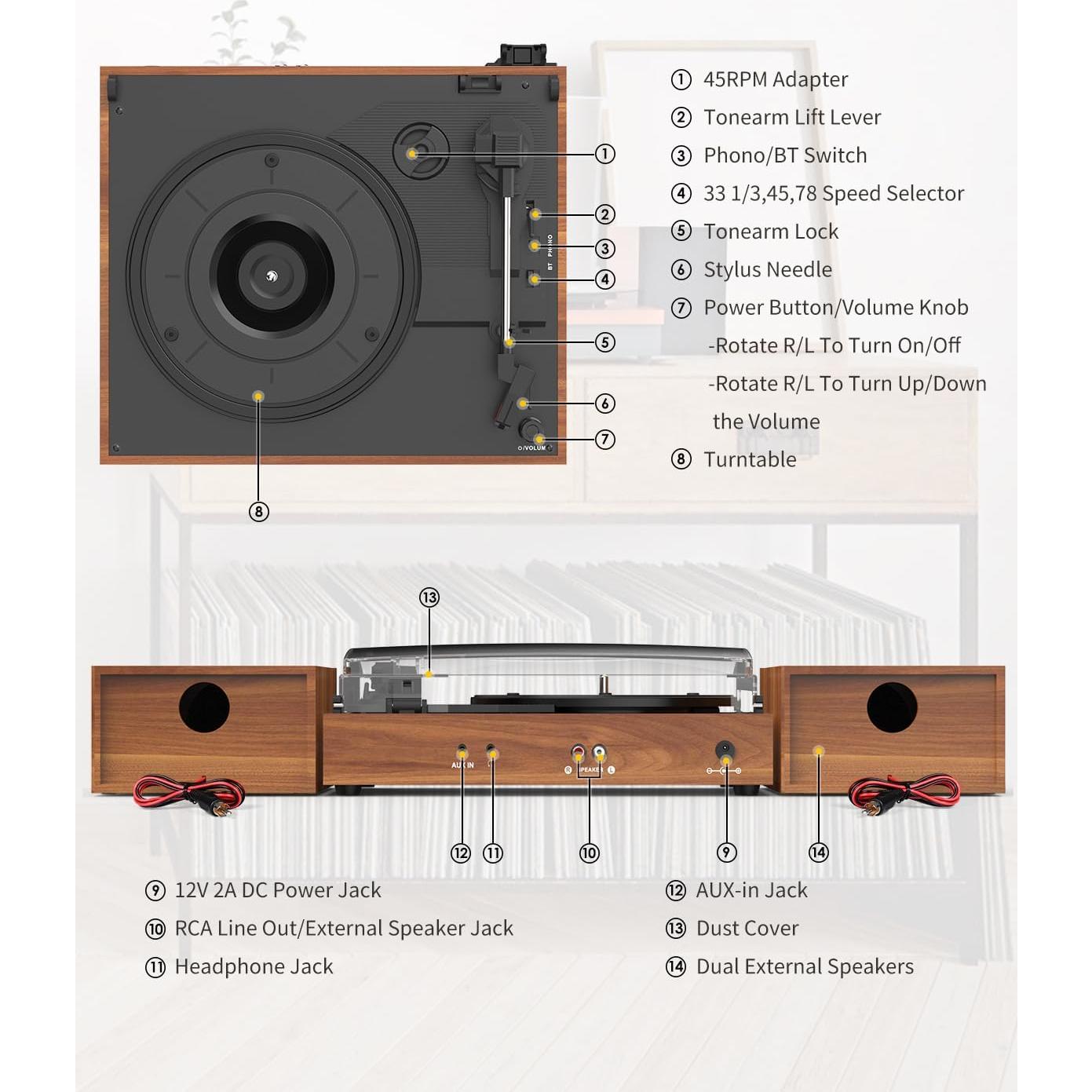 Reproductor de Vinilo Vintage Seasonlife R612 3 Velocidades Rojo