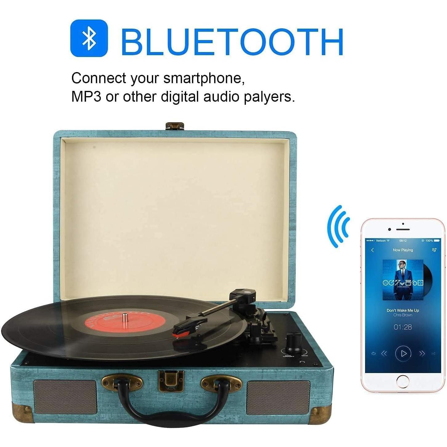 Reproductor de Vinilo Rybozen Verde 3 Velocidades Bluetooth
