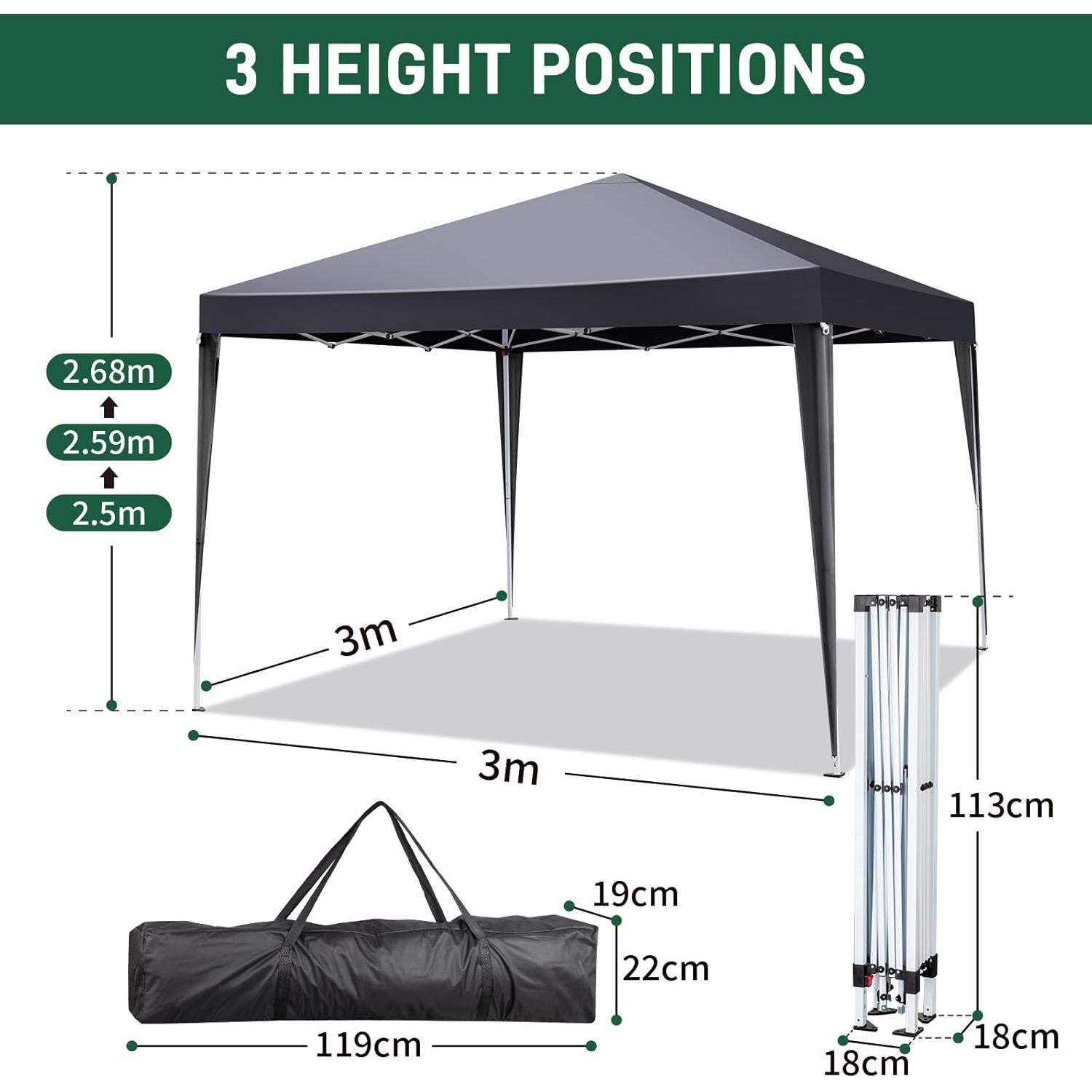 Carpa Plegable 3x3m MELOSHM con Bolsa de Transporte Gris