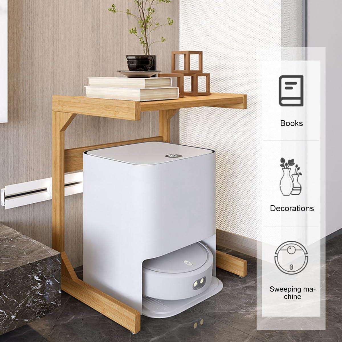 Robot Vacuum Stand Cabinet,Storage Rack Above The Sweeping Robot,Mobile Sweeper Robot Storage Cabinet Shelf with Wheels,Household End Side Table, for Living Room, Home Office(Brown,45cm/17.7in)