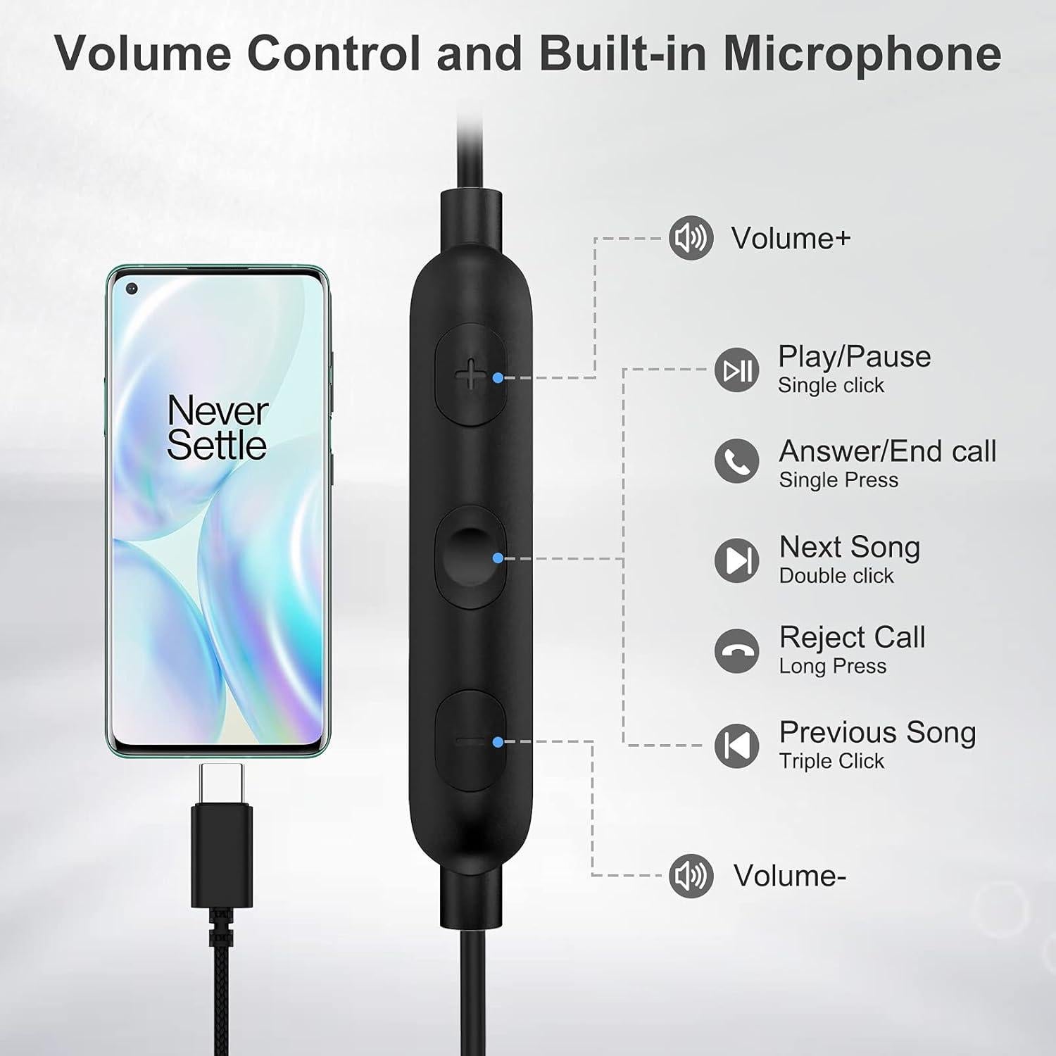 Auriculares ACAGET Tipo C con Cancelación de Ruido - Negro