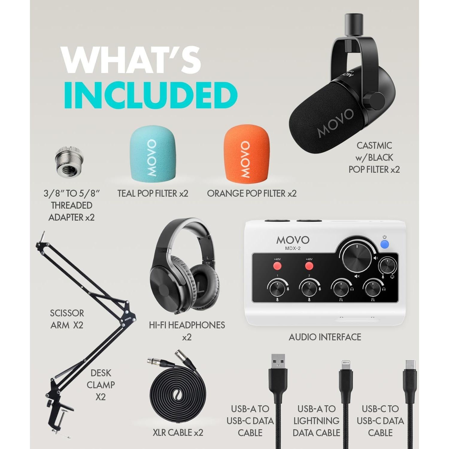 Kit de Podcast Movo PodPro-AH con 2 Micrófonos y Auriculares