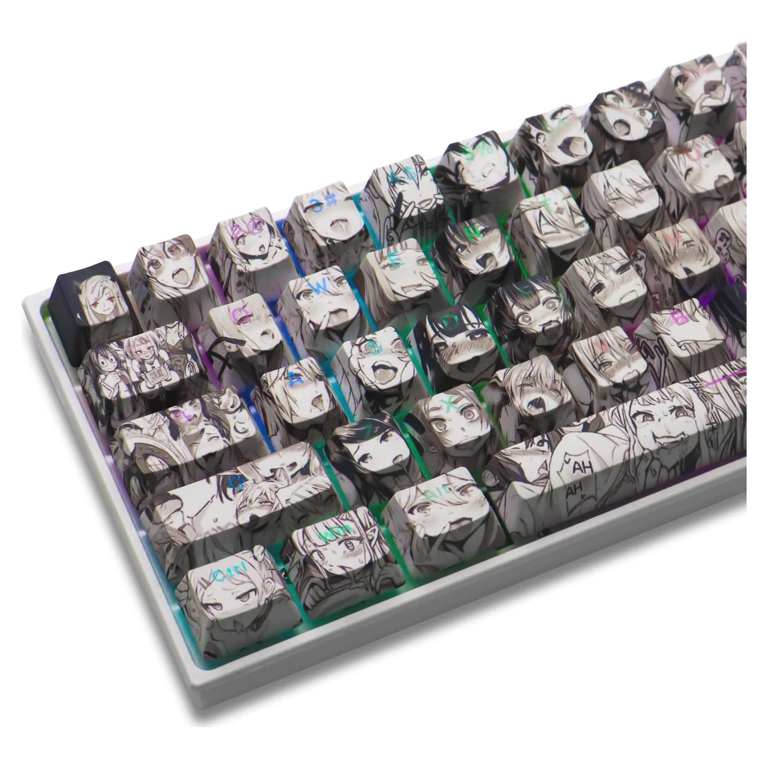 PBT Anime Keycaps - 108 Keys, XVX Japanese Custom Backlit Keycaps, OEM Profile for 61/87/104/108 Cherry Gateron MX Switches Mechanical Keyboard (Black Anime)
