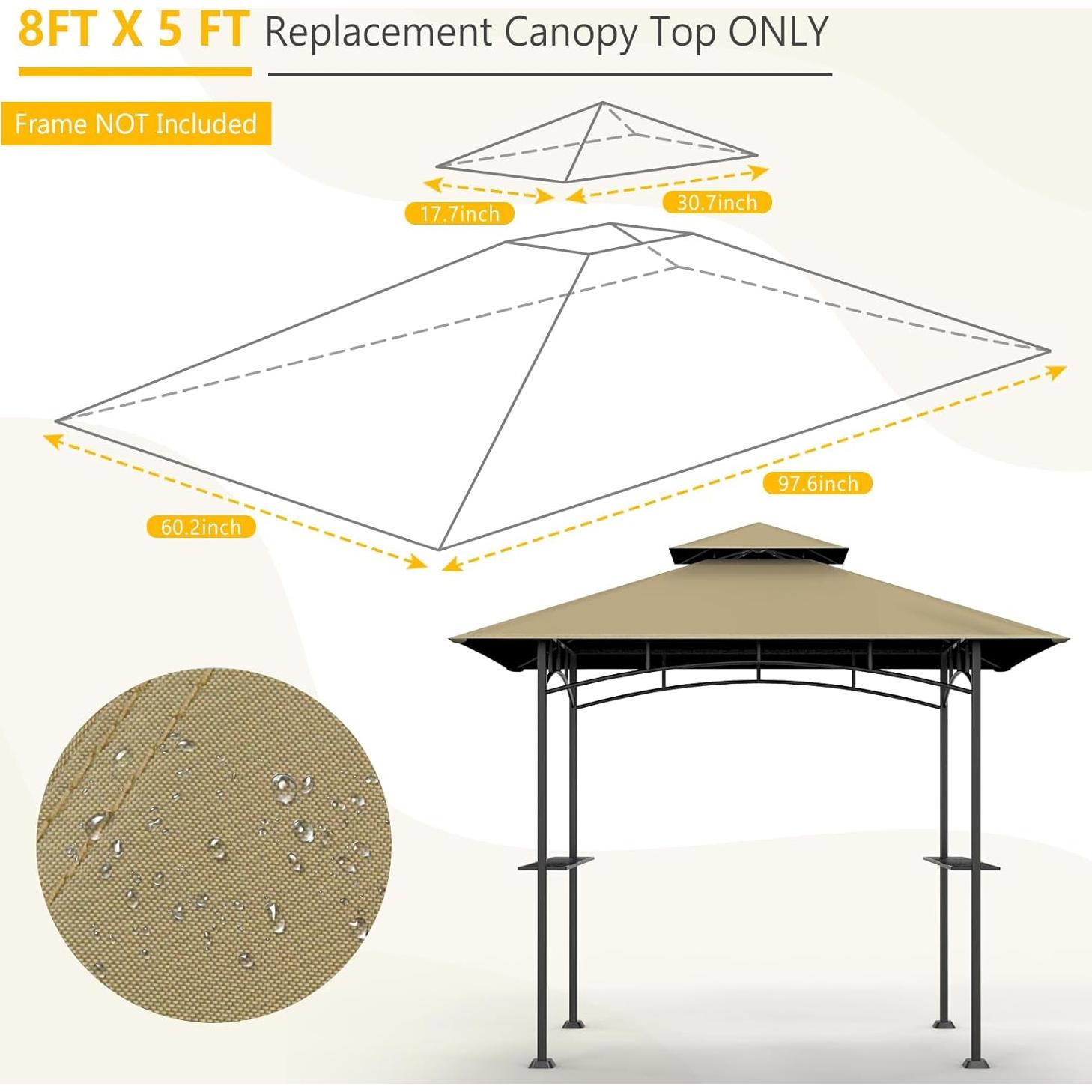 Cubierta de Reemplazo para Gazebo de Parrilla OIPUNSHLE 1.52m x 2.44m Caqui