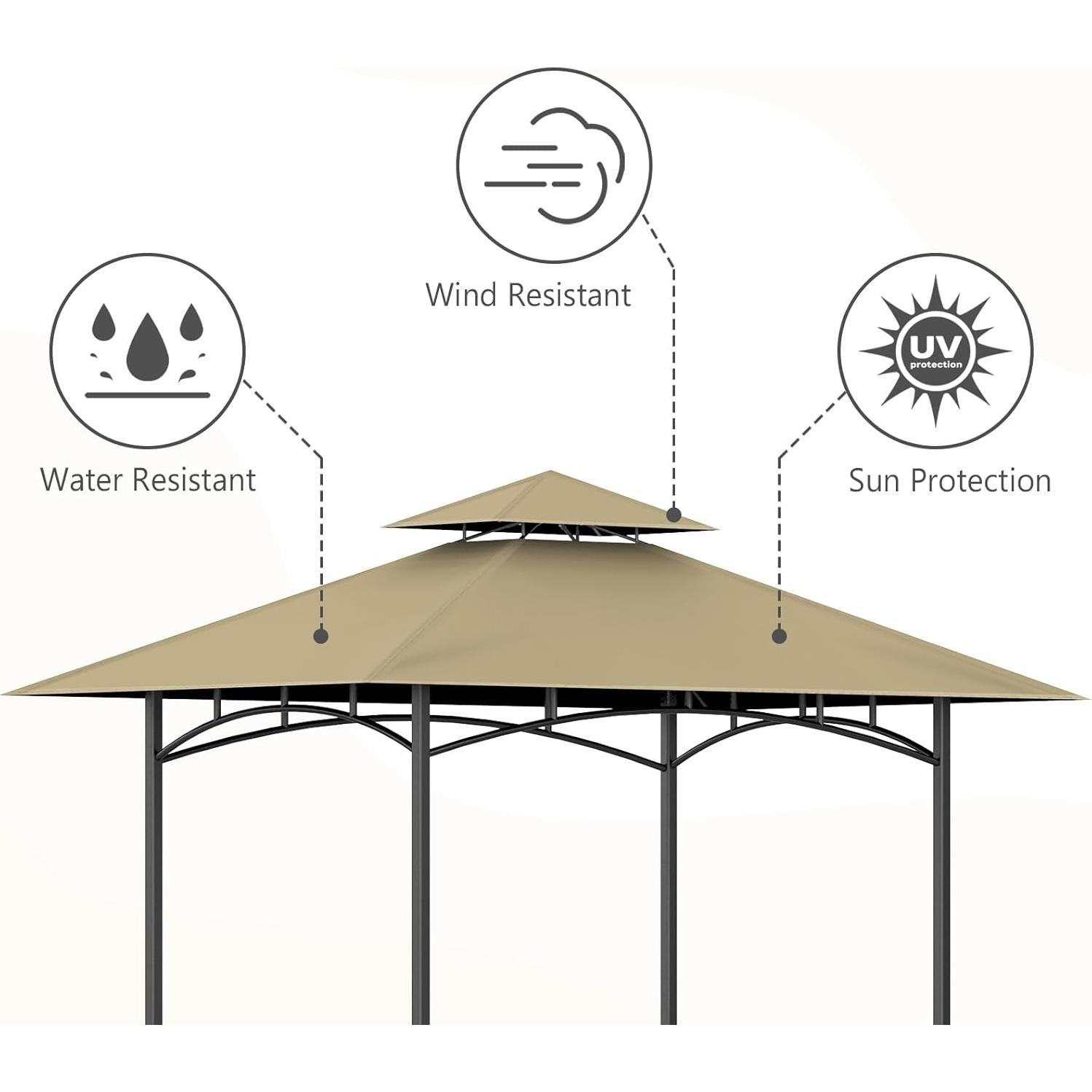 Cubierta de Reemplazo para Gazebo de Parrilla OIPUNSHLE 1.52m x 2.44m Caqui