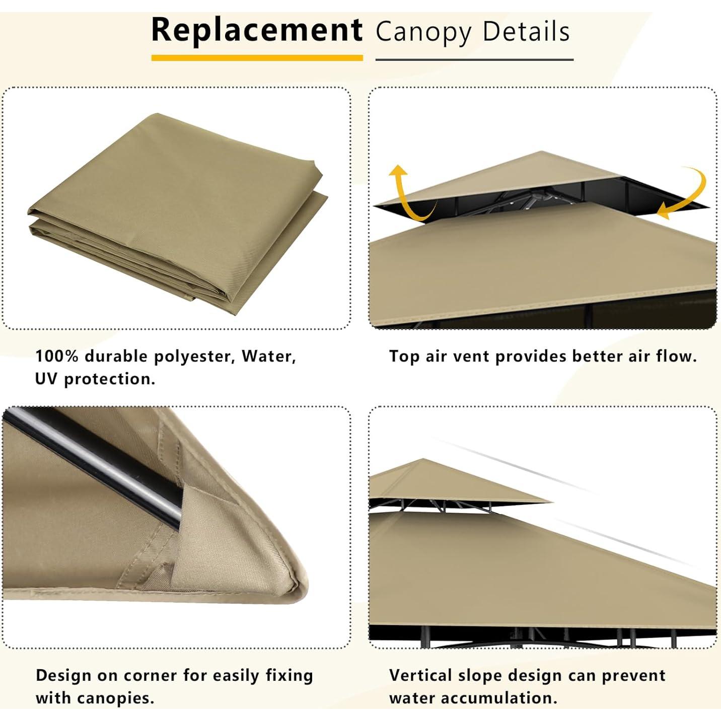 Cubierta de Reemplazo para Gazebo de Parrilla OIPUNSHLE 1.52m x 2.44m Caqui