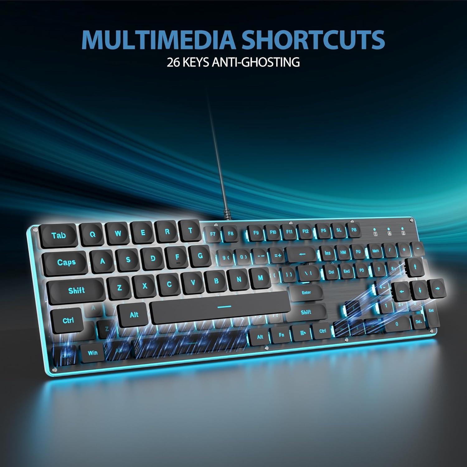 Teclado Retroiluminado USB G1000 GTSP 104 Teclas Metal Negro