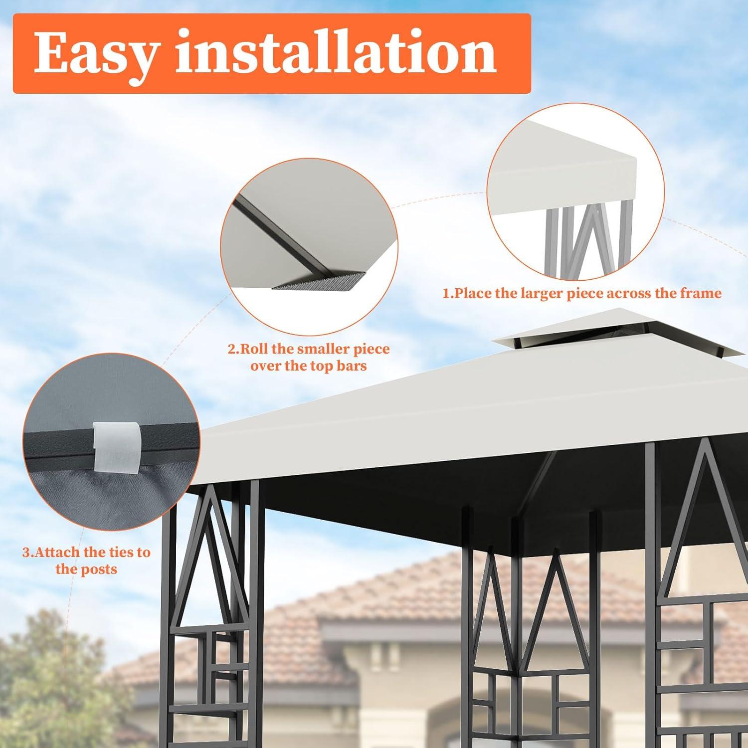 Toldo de Gazebo Cuadrado ERFEI 3.05x3.05m Beige Impermeable