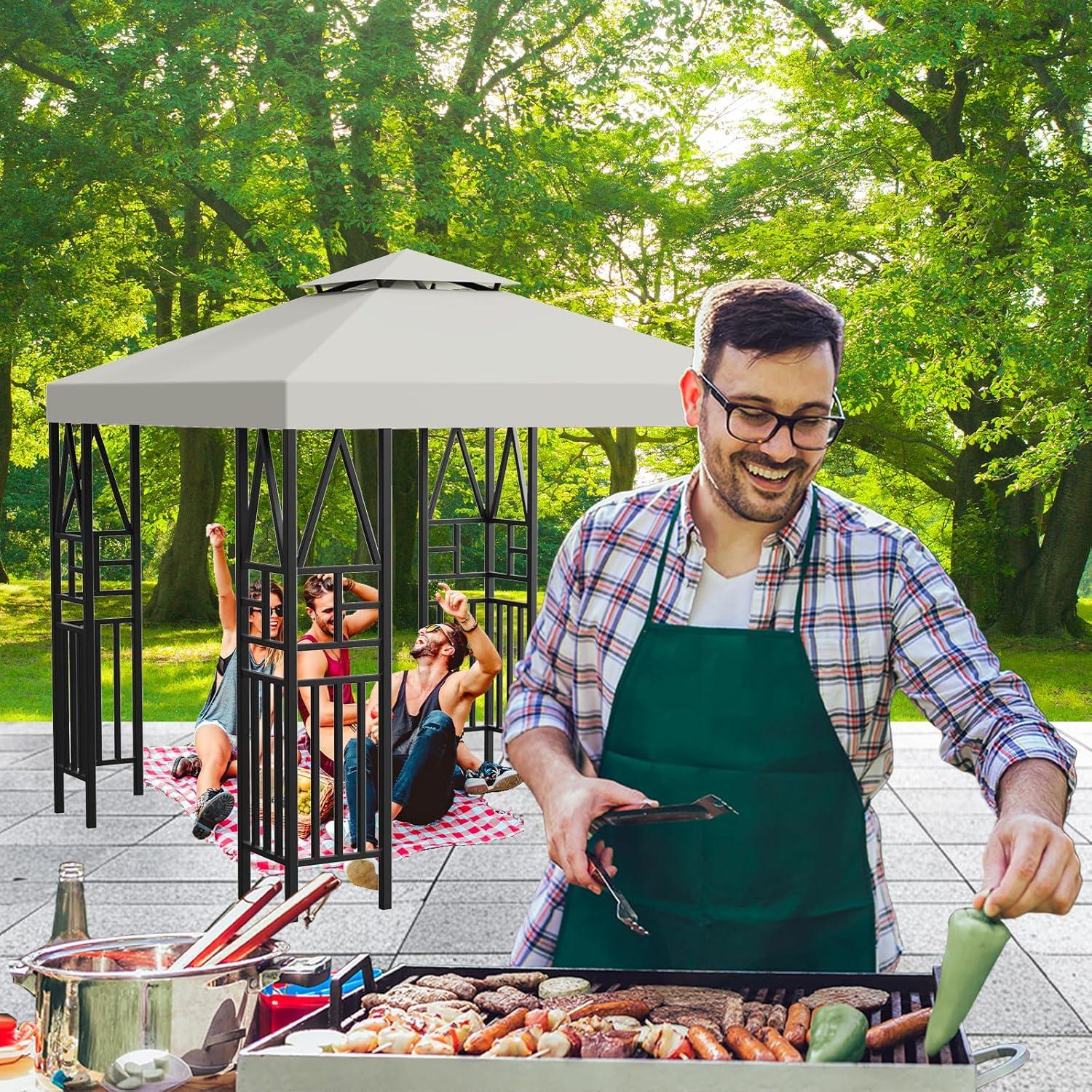 Toldo de Gazebo Cuadrado ERFEI 3.05x3.05m Beige Impermeable