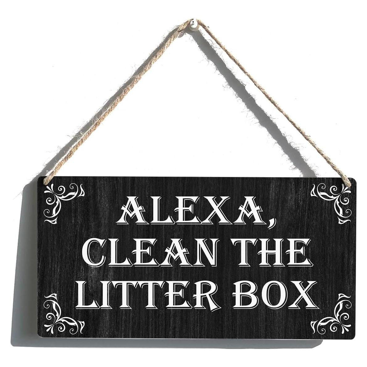 Cartel de Madera Granja Qious Gato Limpia Caja 30x15 cm