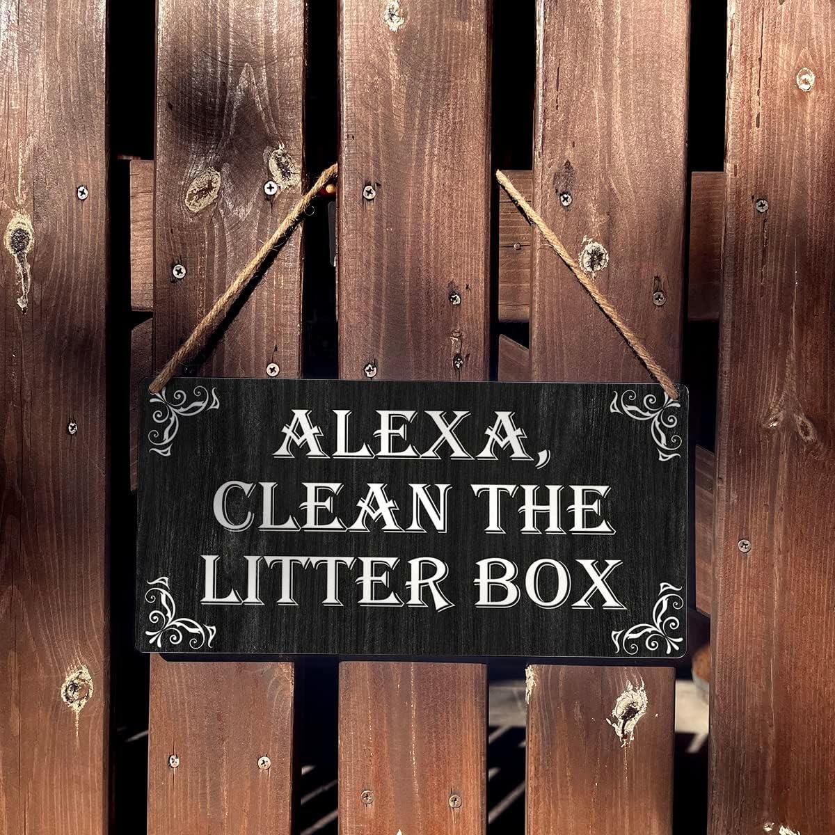 Cartel de Madera Granja Qious Gato Limpia Caja 30x15 cm