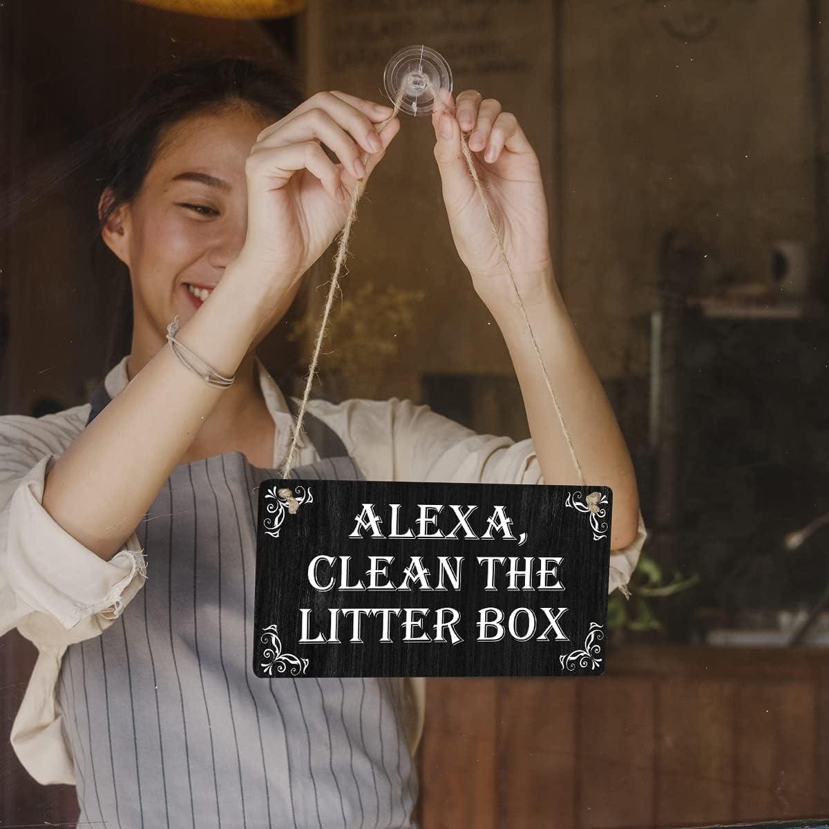 Cartel de Madera Granja Qious Gato Limpia Caja 30x15 cm