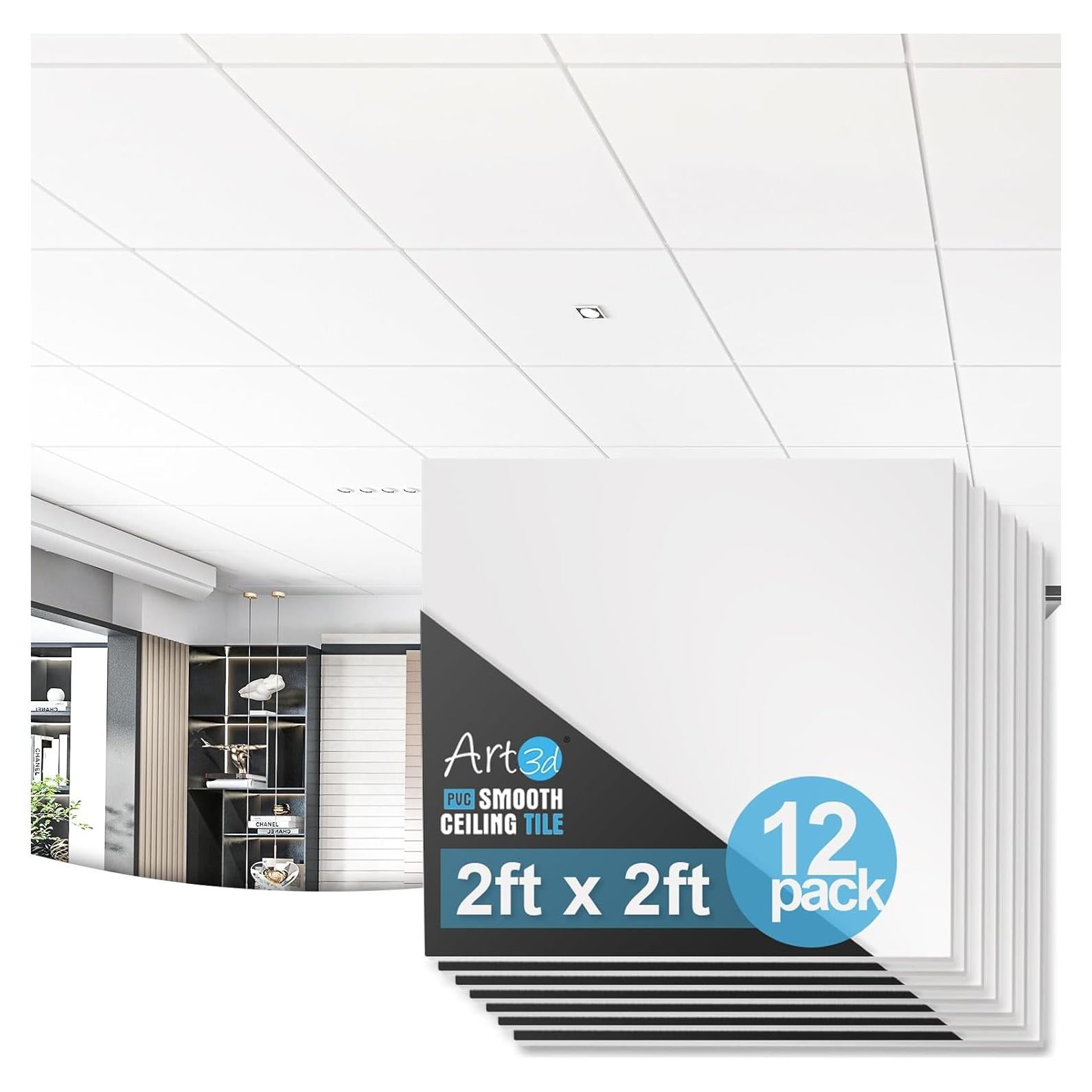 Azulejos de Techo Caído Art3d 12 Piezas 60x60 cm PVC Blanco