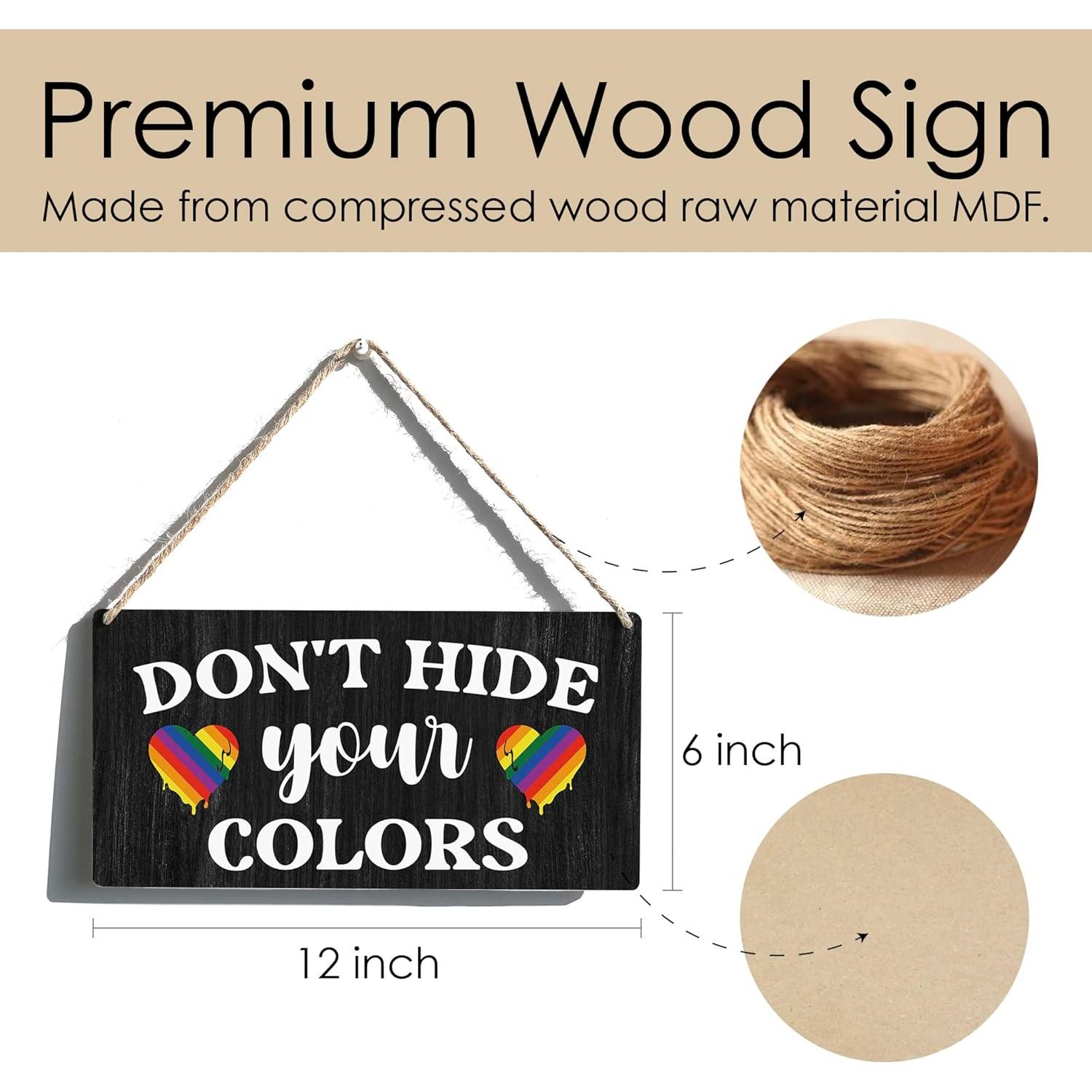 Cartel de Madera Qious No Escondas Tus Colores 30x15 cm