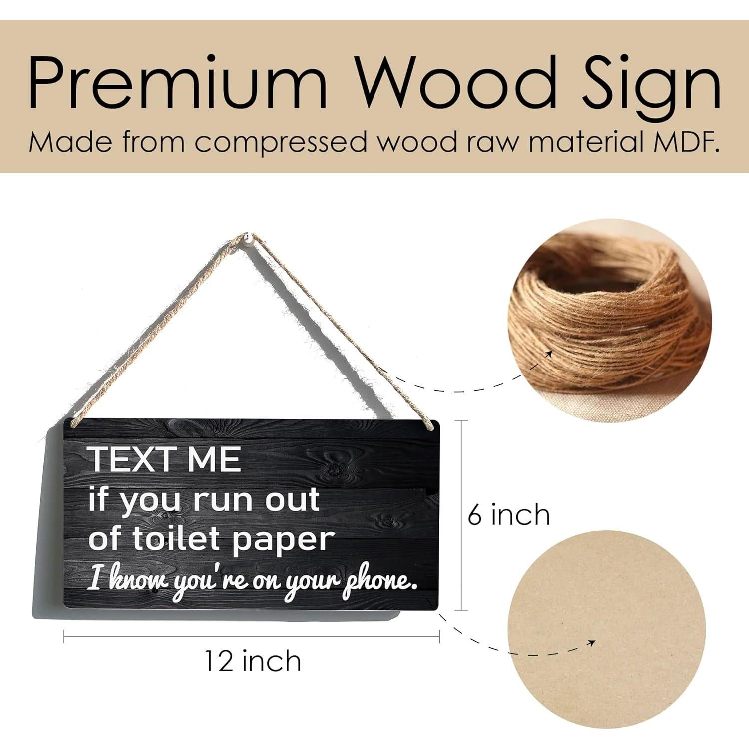 Señal de Madera Qious 15x30 cm para Baño Divertida