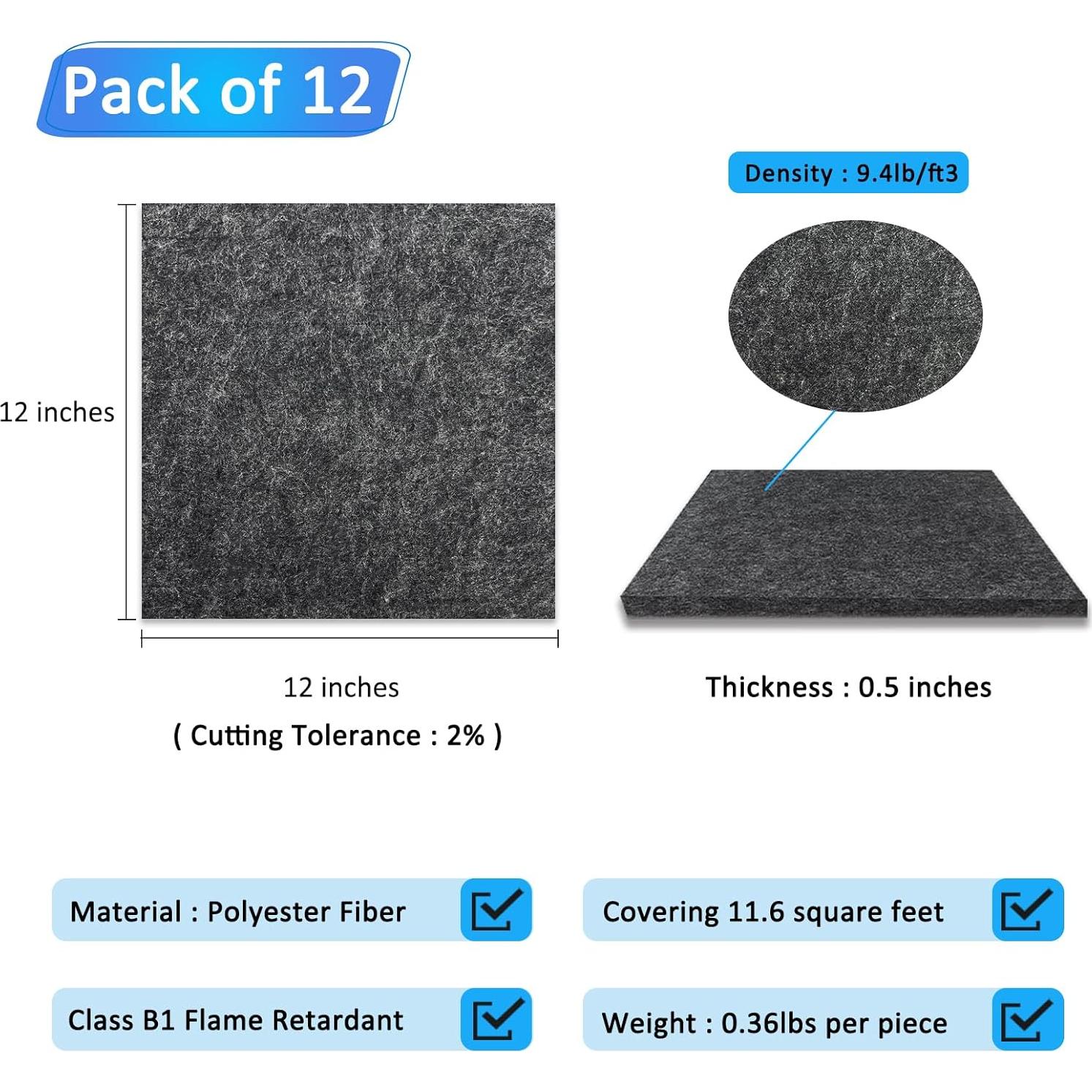 Paneles Acústicos BXI 12 Piezas 30.48x30.48cm Aislantes Sonido