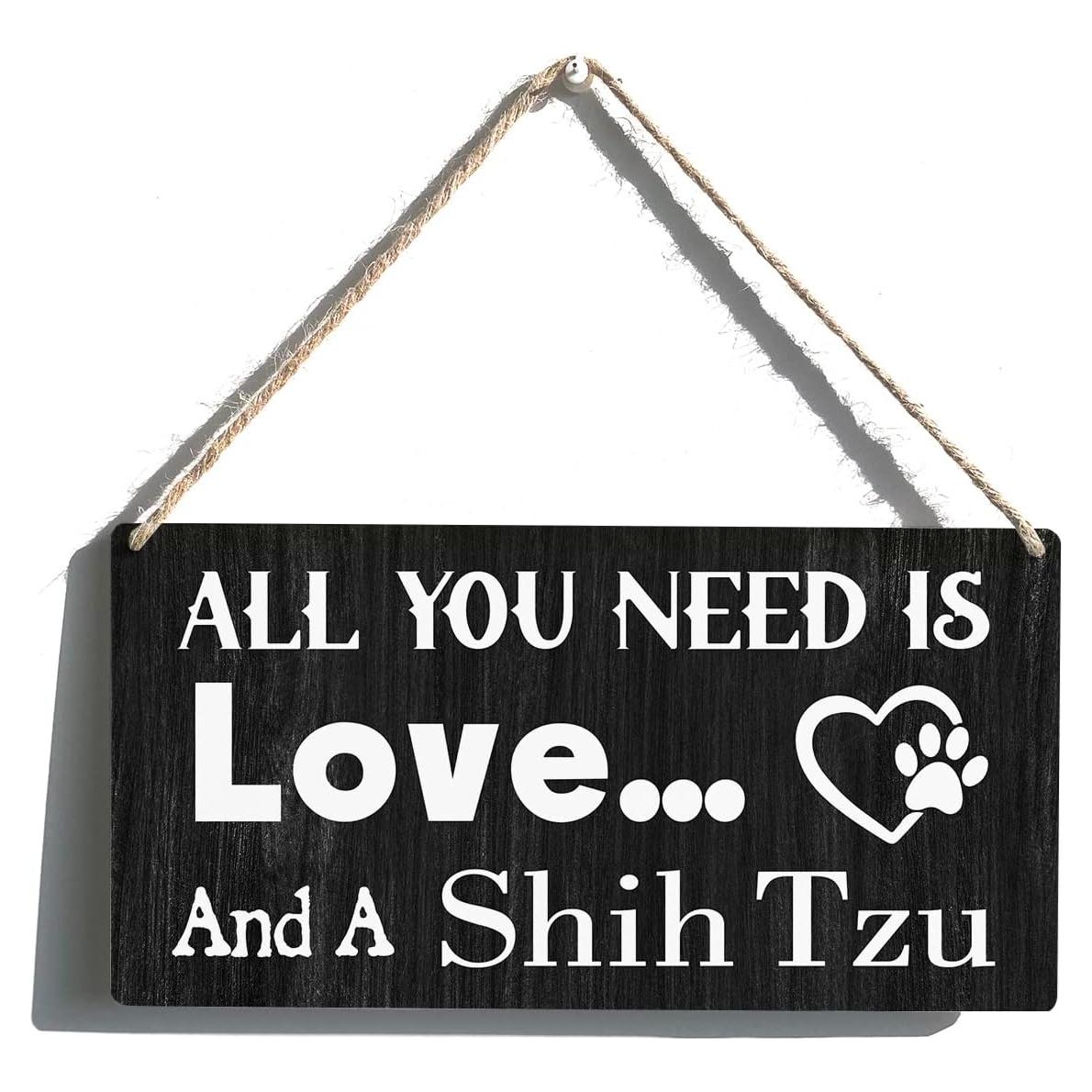 Placa Decorativa Qious Shih Tzu Amor 30x15 cm Madera