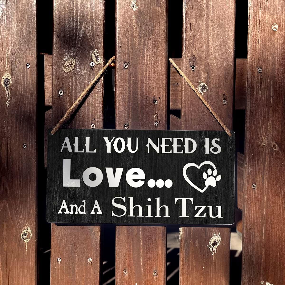 Placa Decorativa Qious Shih Tzu Amor 30x15 cm Madera