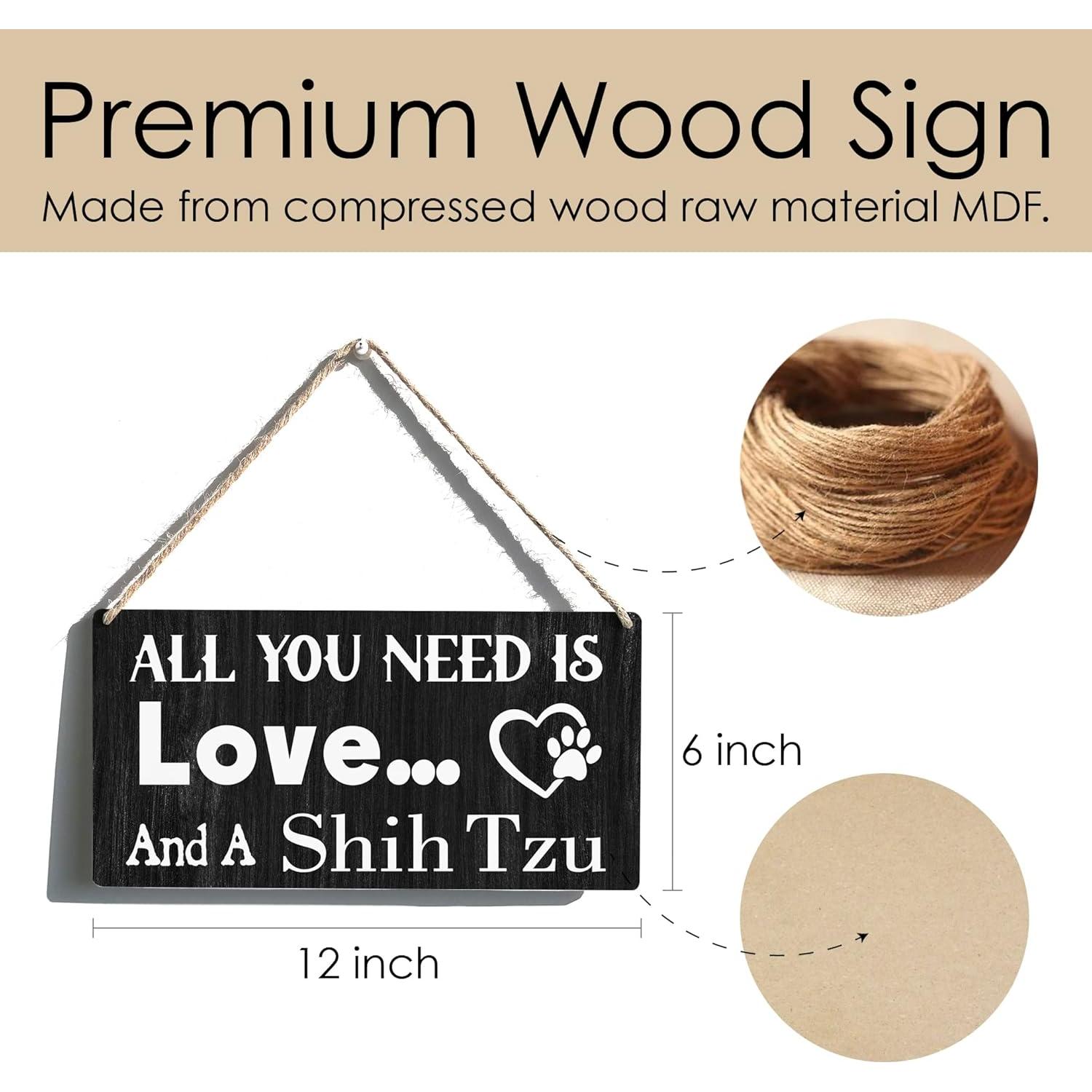 Placa Decorativa Qious Shih Tzu Amor 30x15 cm Madera