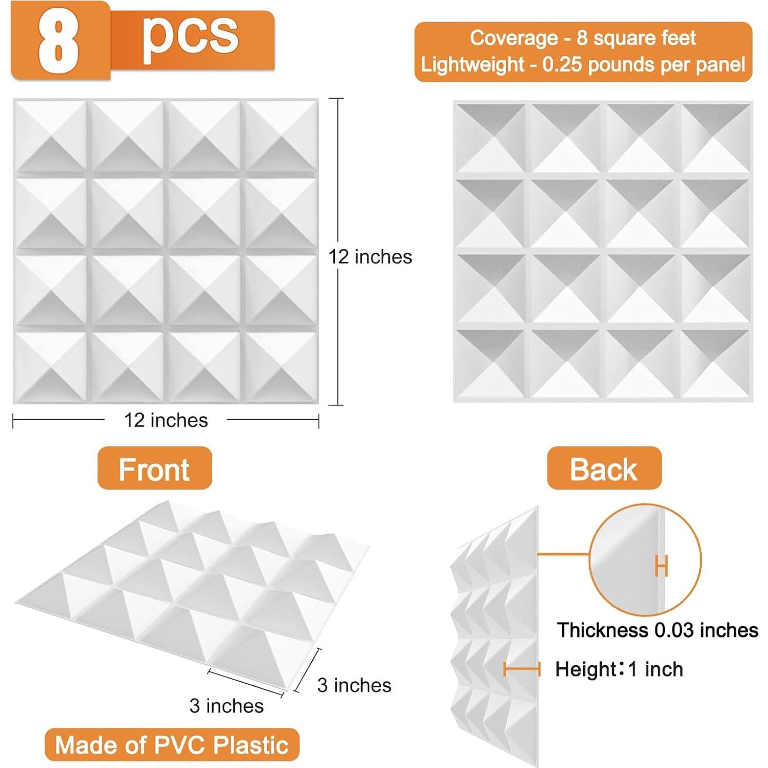 Paneles Difusores Acústicos TroyStudio 30x30 cm 8 Pcs PVC Blanco