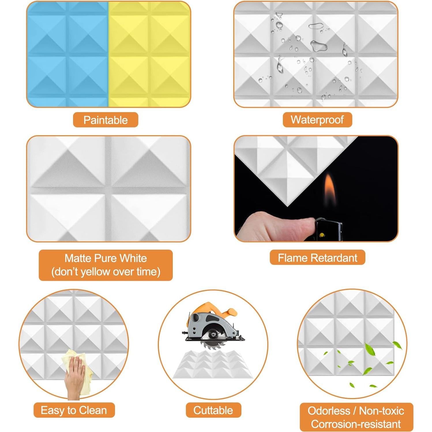 Paneles Difusores Acústicos TroyStudio 30x30 cm 8 Pcs PVC Blanco