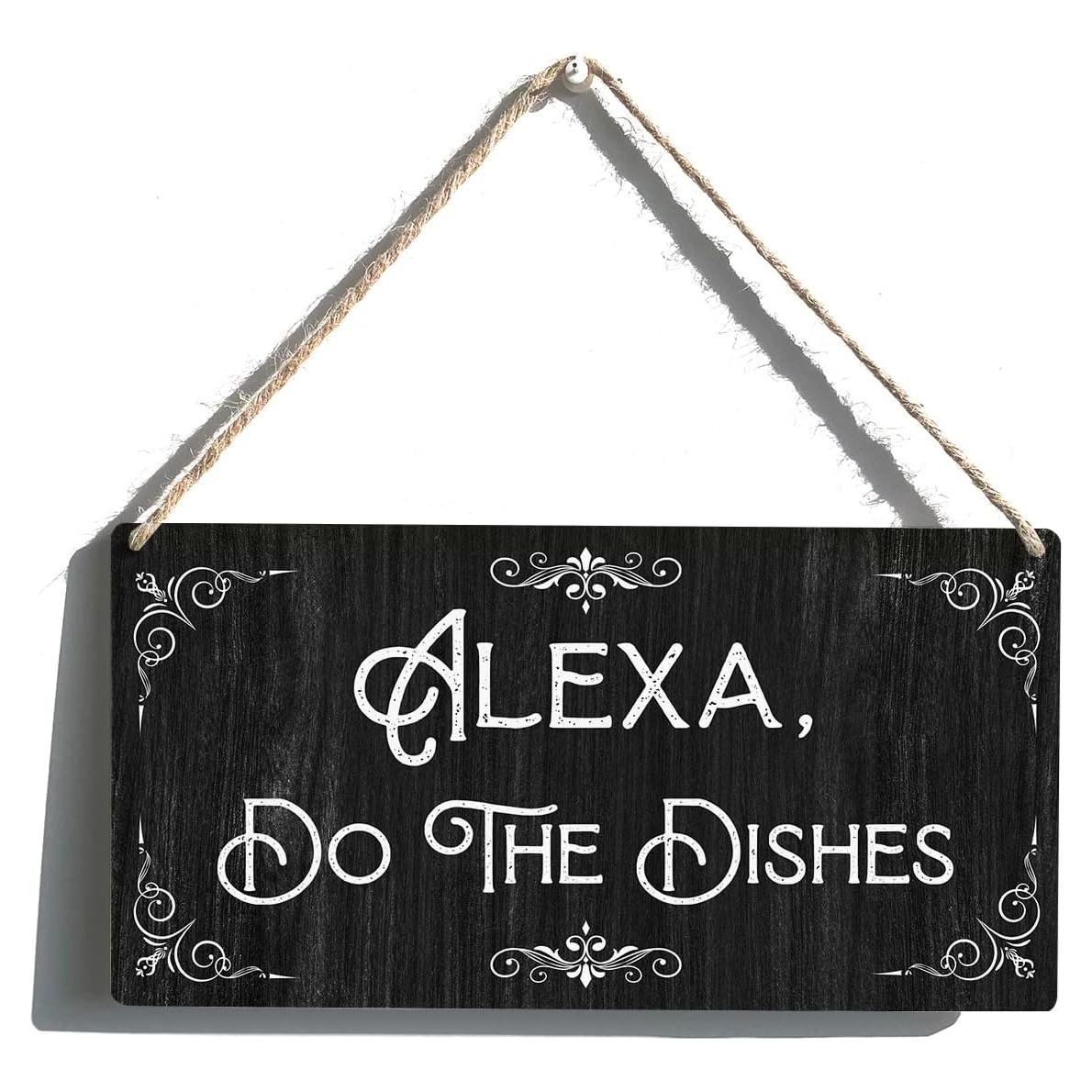 Cartel de Madera Qious Alexa Lava los Platos 30x15 cm