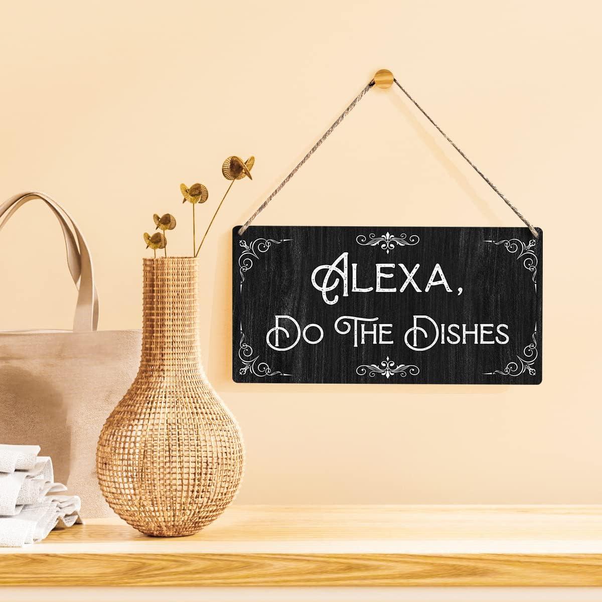 Cartel de Madera Qious Alexa Lava los Platos 30x15 cm