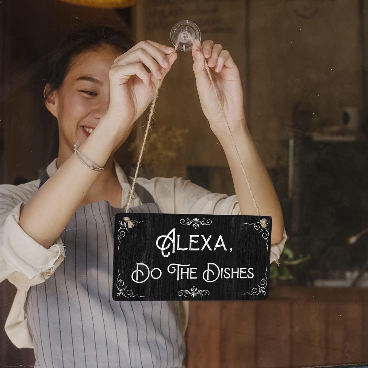 Cartel de Madera Qious Alexa Lava los Platos 30x15 cm