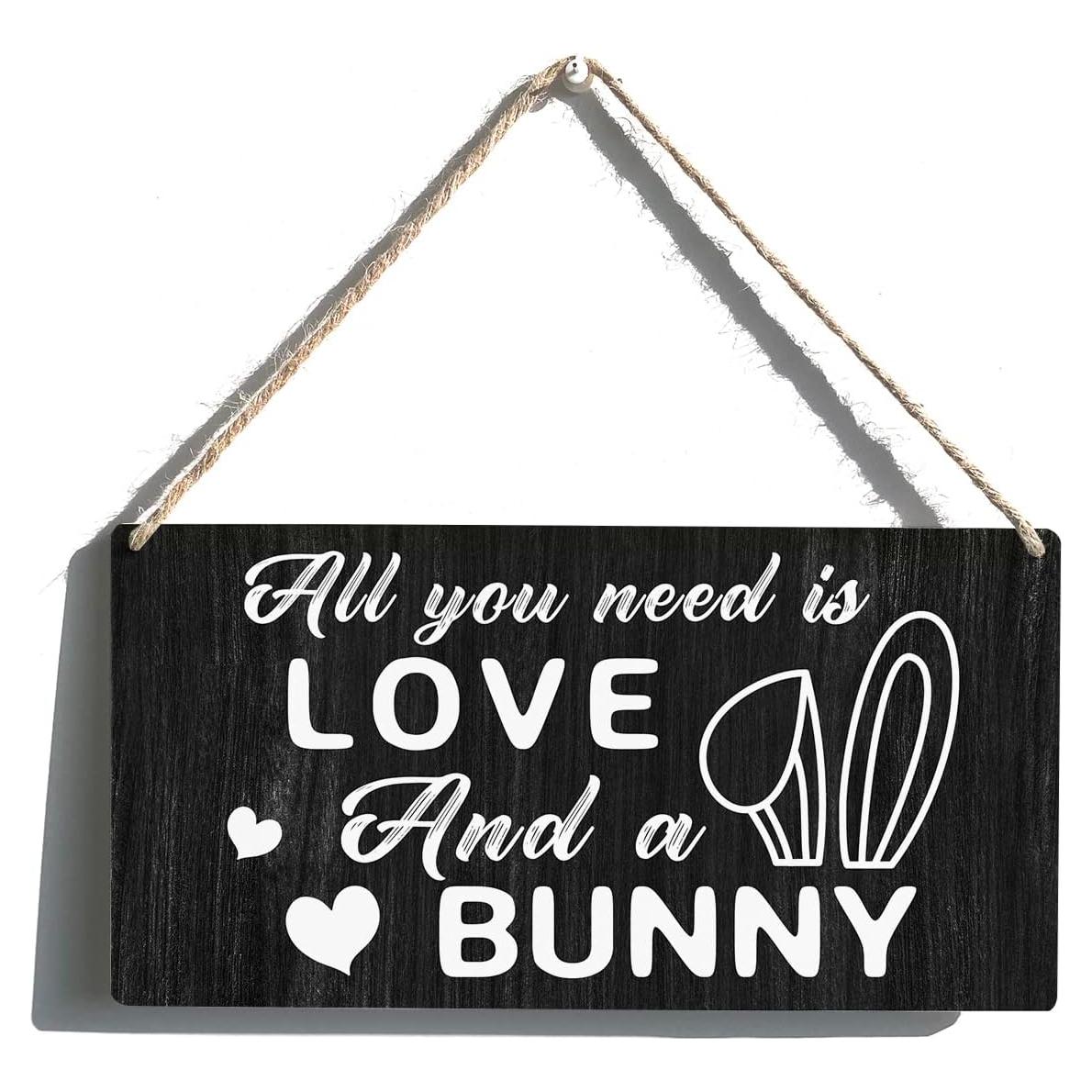 Placa Decorativa Qious Conejo Amor 15x30 cm Madera Rústica