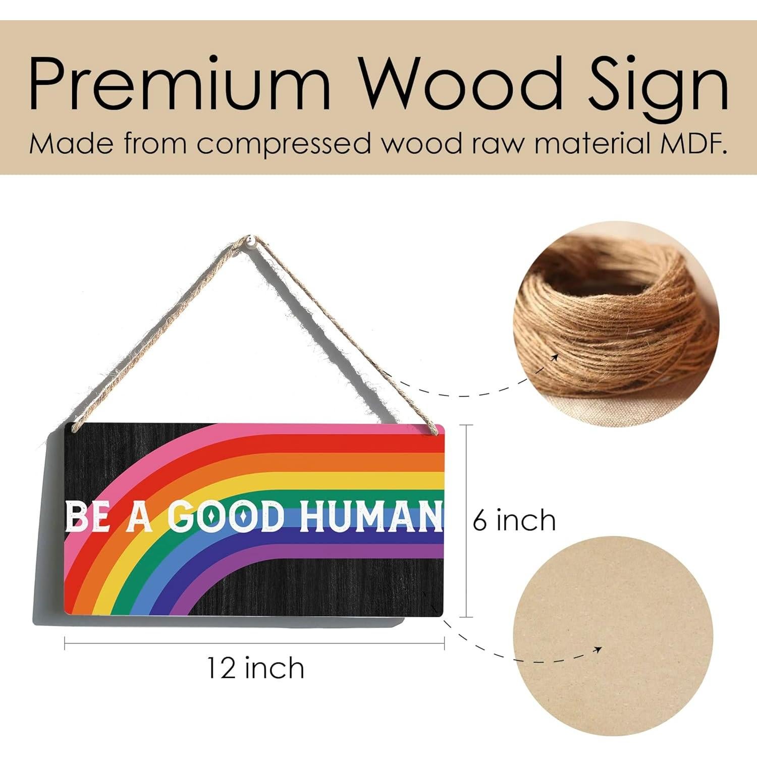 Cartel de Madera Qious Sé un Buen Humano 30x15 cm