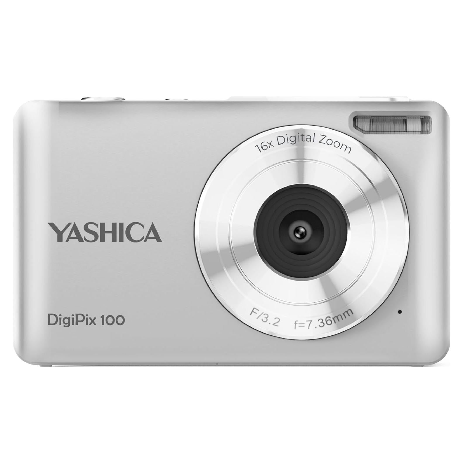 Yashica DigiPix 100 Digital Camera - FHD 1080P Point and Shoot with 16X Zoom, Supports Micro SD Cards - Silver