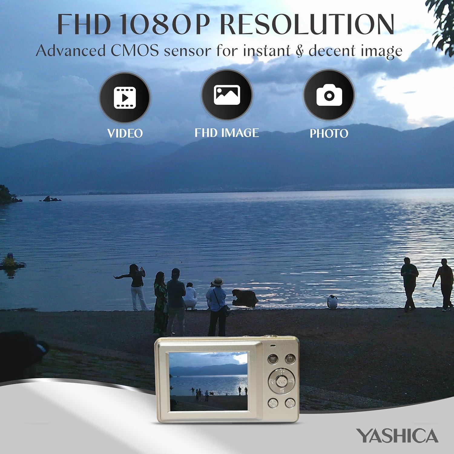 Yashica DigiPix 100 Digital Camera - FHD 1080P Point and Shoot with 16X Zoom, Supports Micro SD Cards - Silver