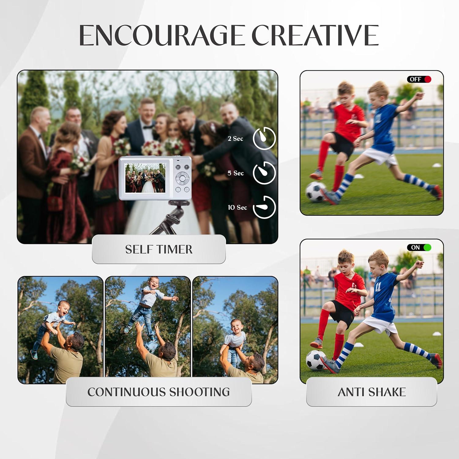 Yashica DigiPix 100 Digital Camera - FHD 1080P Point and Shoot with 16X Zoom, Supports Micro SD Cards - Silver