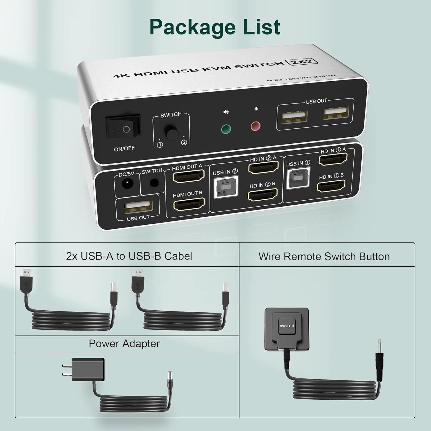 Interruptor KVM HDMI Doble Monitor 4K 60Hz 2 PCs USB