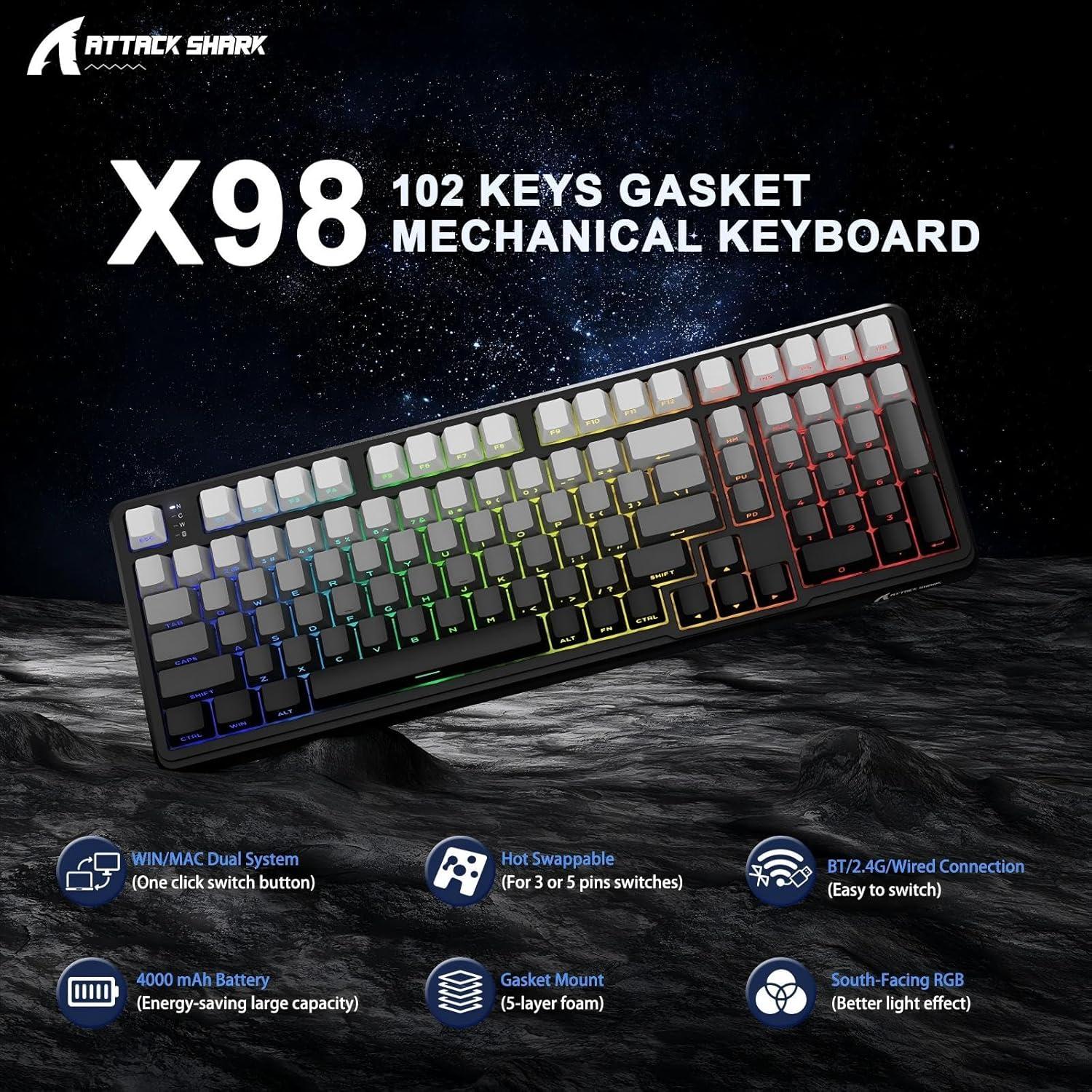 Teclado Mecánico Inalámbrico Attack Shark X98 RGB PBT