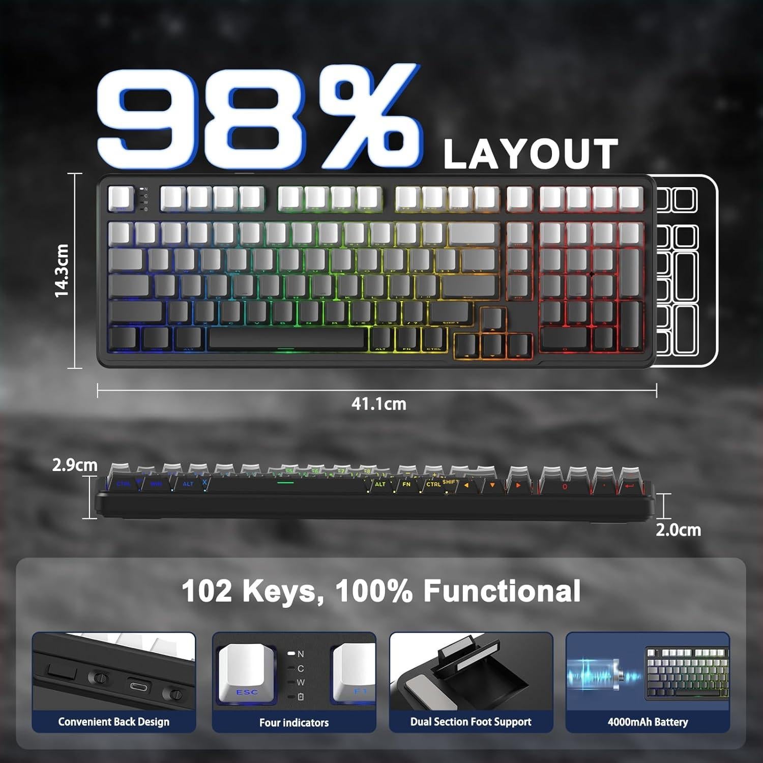 Teclado Mecánico Inalámbrico Attack Shark X98 RGB PBT