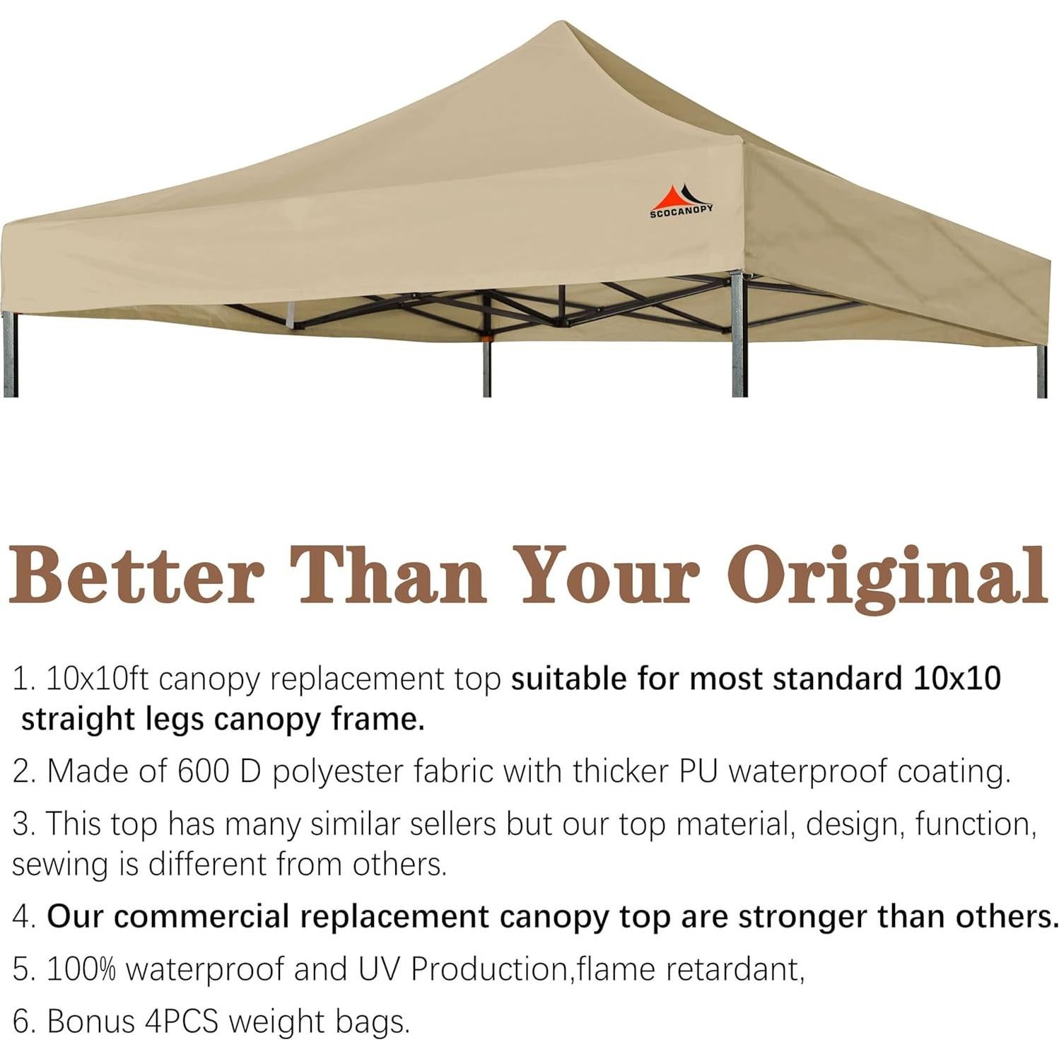 Cubierta de Carpa 10x10 Caqui SCOCANOPY Impermeable