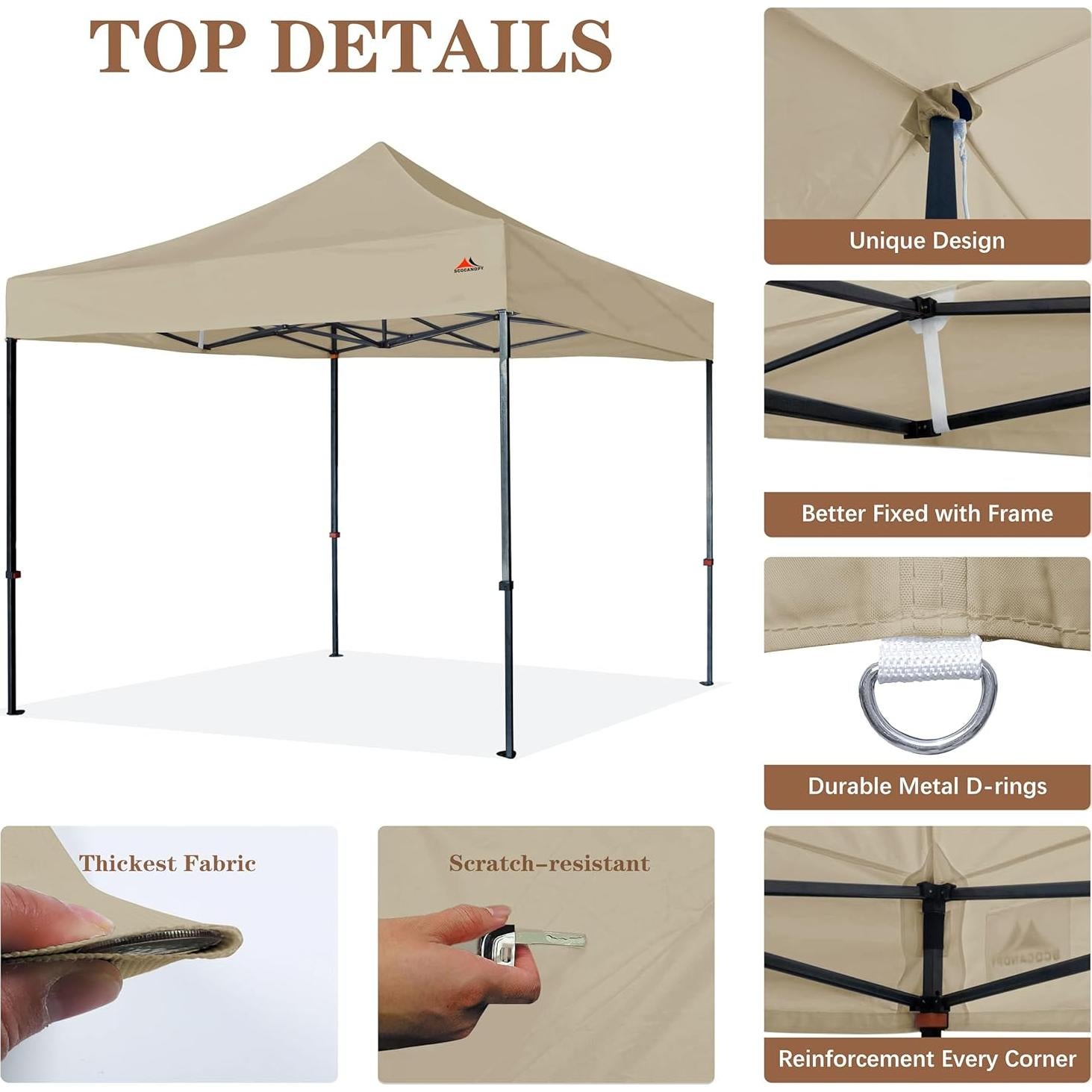 Cubierta de Carpa 10x10 Caqui SCOCANOPY Impermeable