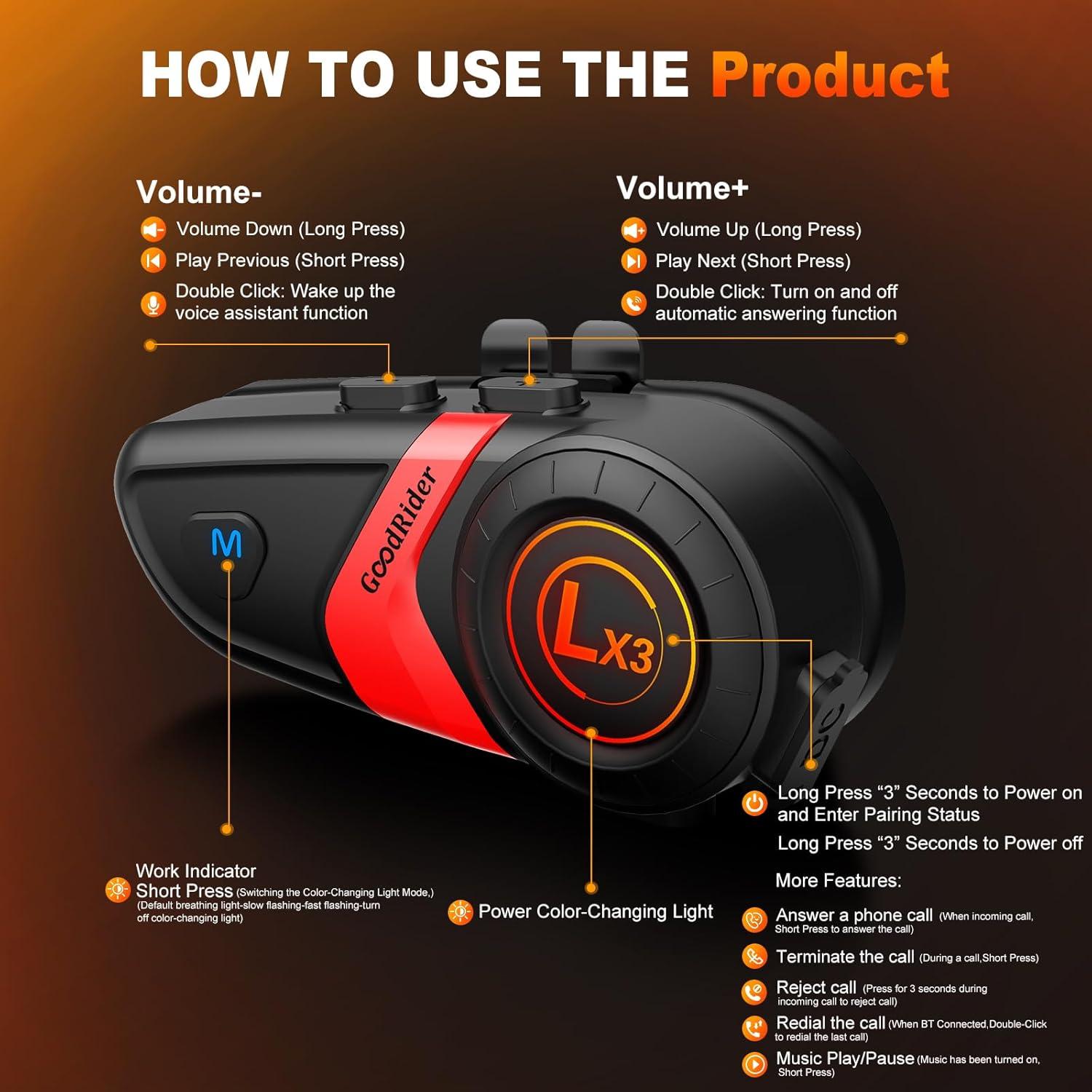 Auricular Bluetooth GoodRider GP-010 para Motocicleta IP67
