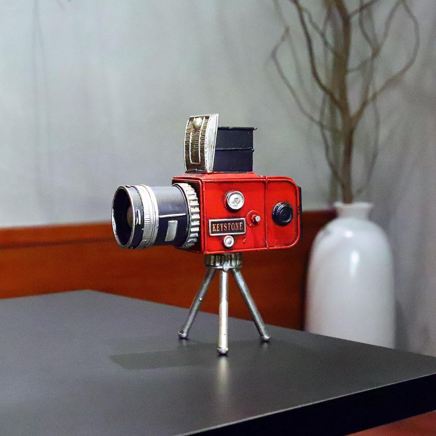 Vintage Tripod Camera Model Metal Sculpture Decor Cinema Photography Accessory Pen Holder Decorative Figurine Home Desktop Decoration Nostalgic Gift