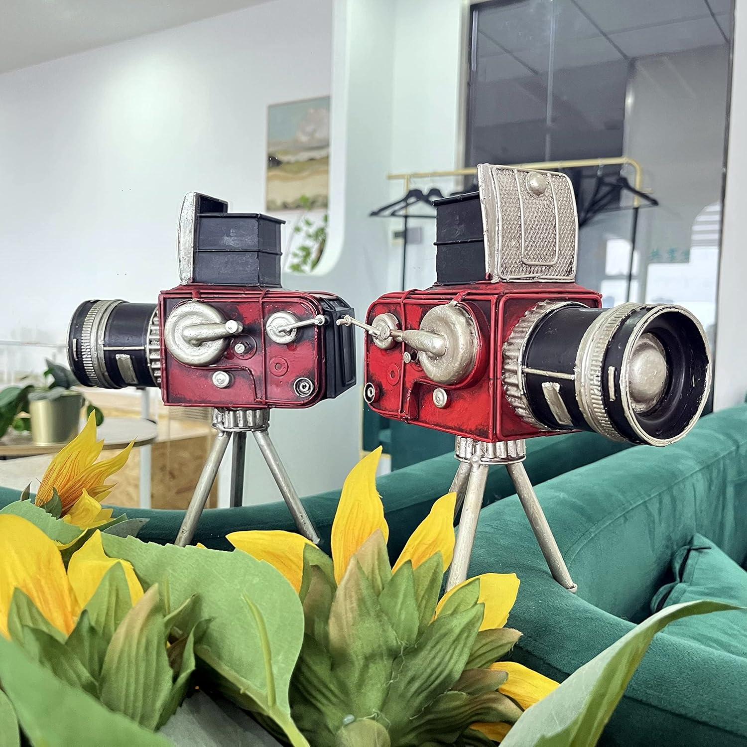 Vintage Tripod Camera Model Metal Sculpture Decor Cinema Photography Accessory Pen Holder Decorative Figurine Home Desktop Decoration Nostalgic Gift