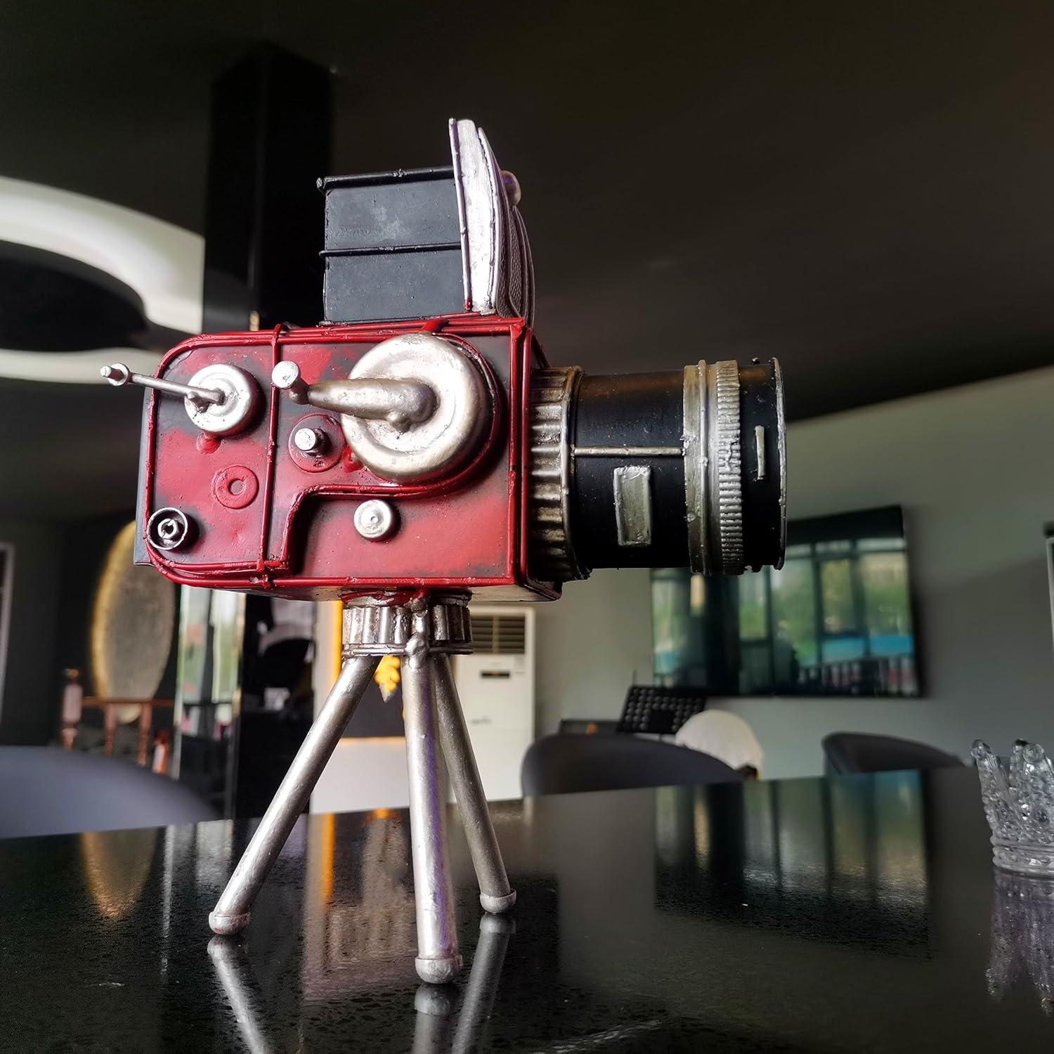 Vintage Tripod Camera Model Metal Sculpture Decor Cinema Photography Accessory Pen Holder Decorative Figurine Home Desktop Decoration Nostalgic Gift