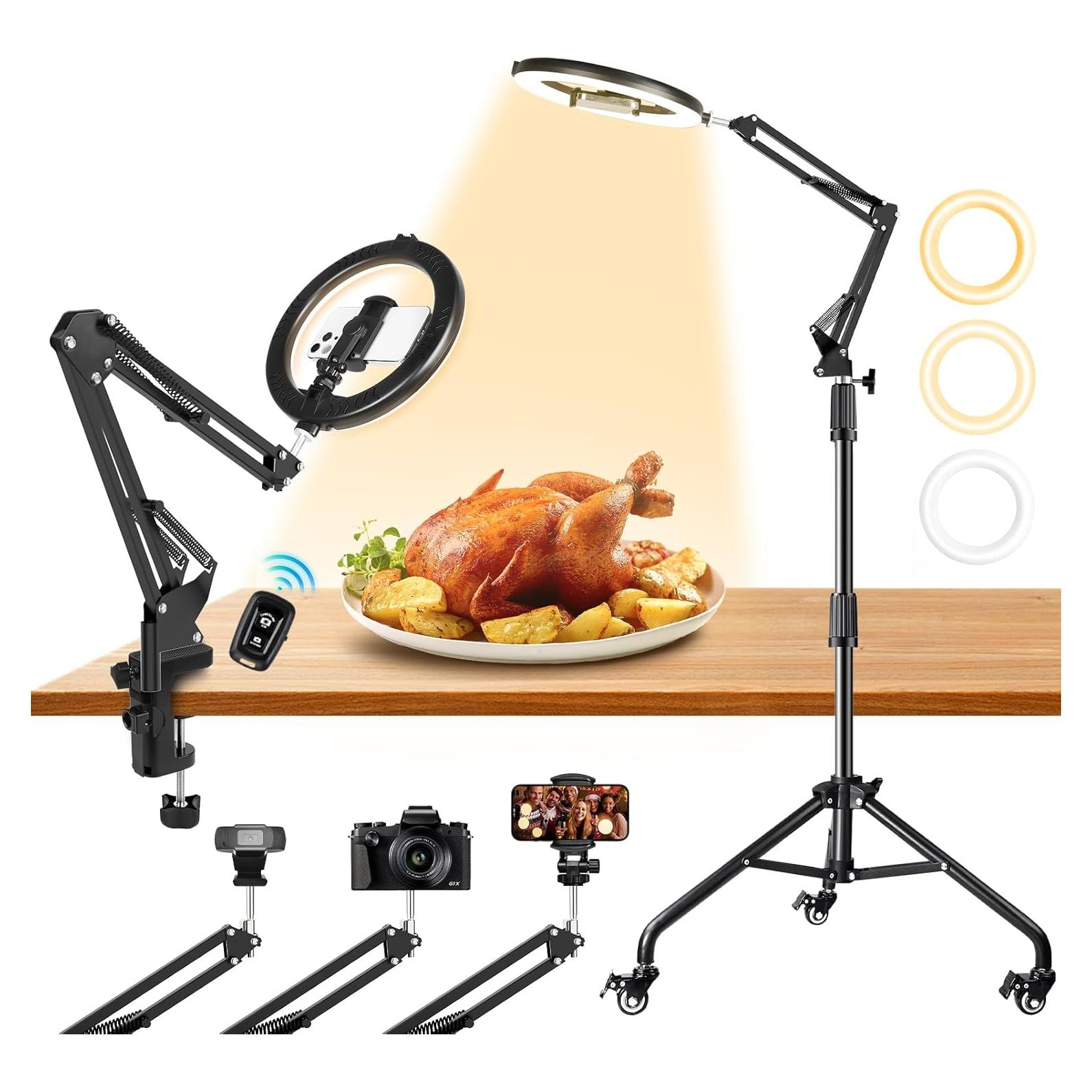 Soporte de Teléfono con Luz Anular ZIKZOK 10" y Ruedas