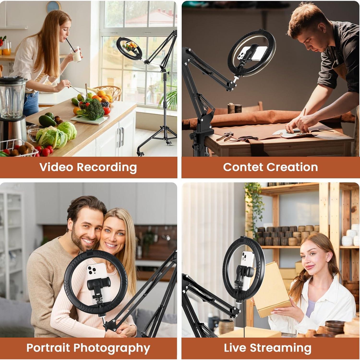 Soporte de Teléfono con Luz Anular ZIKZOK 10" y Ruedas